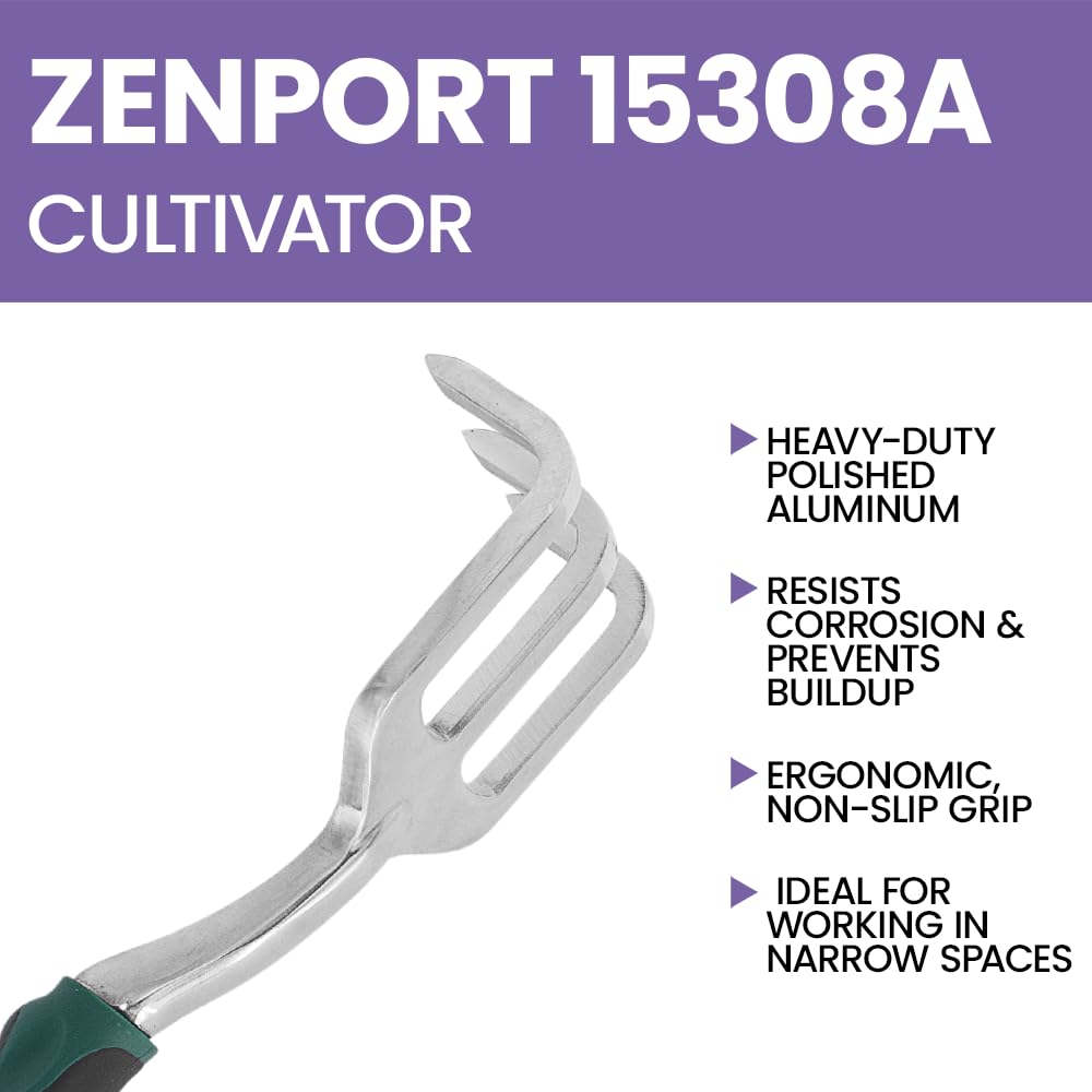 Zenport 15308A-12PK 3-Prong Cultivator with Ergonomic Grip - 14 Inch Polished Aluminum Garden Tool (Box of 12, Black) for Weeding, Soil Aeration & Gardening
