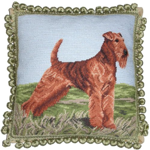 Airdale Needlepoint Pillow 17x17 Inches - Handmade Decorative Throw Pillow for Sofa, Bed, or Living Room - Perfect for Home Decor and Gift Giving