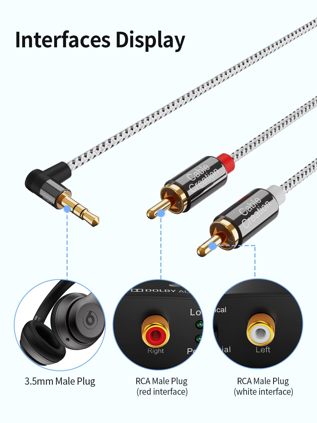 CableCreation 3.5mm to RCA Audio Cable - Gold-Plated Stereo Y Splitter Cord (10FT/3M) for Smartphones, MP3 Players, Tablets, Speakers, Echo Dot, Home Theater & HDTV - Perfect for Home Audio Setup & Entertainment Systems