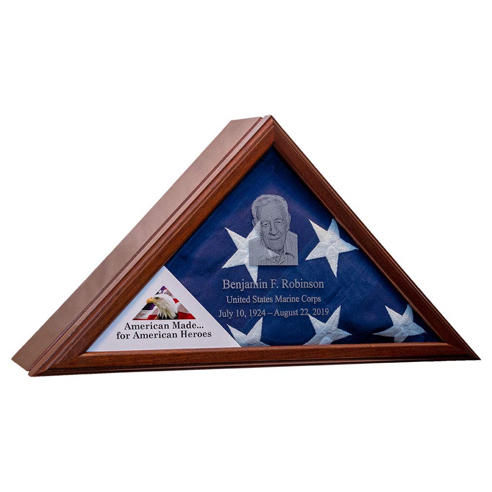 Flags Connections - Premium Cherry Wood Eternity Flag Case and Urn Combo - Perfect for Military, Veteran, and Memorial Displays