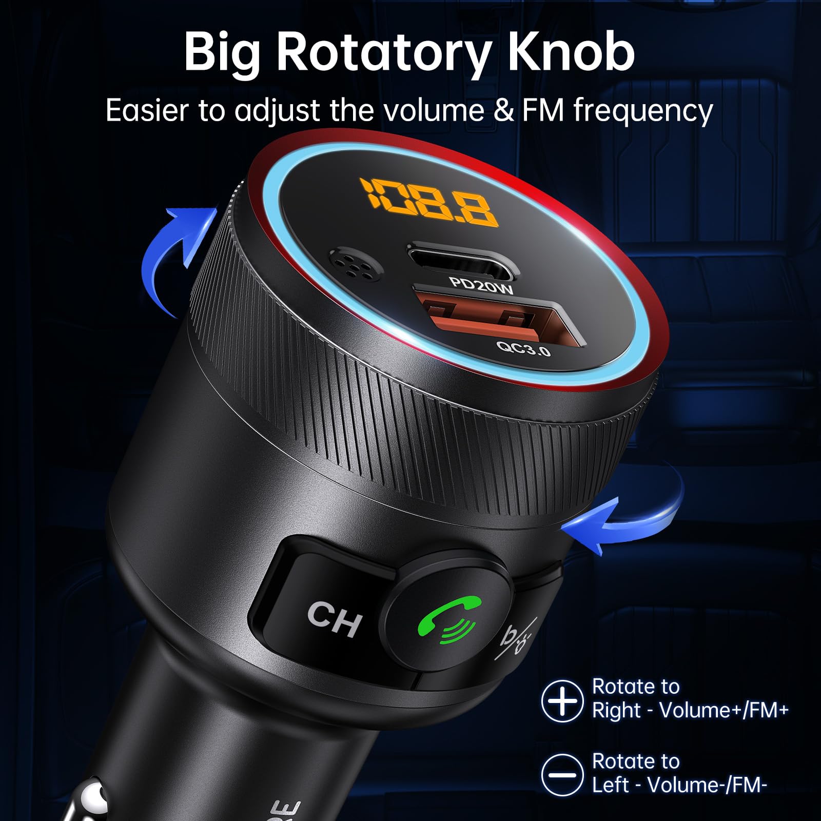 Syncwire Bluetooth 5.4 FM Transmitter for Car with 38W PD&QC3.0 Fast Charging - Wireless Car Adapter with Microphone, Bass Boost & MP3 Player - Hands-Free Calling & Music Streaming for Road Trips & Commuting