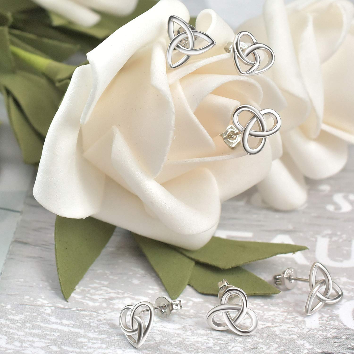 Sterling Silver Earrings for Women - Heart Celtic Love Knot Cross Triangle Vintage Stud Hypoallergenic Jewelry | Perfect Birthday Gift for Her, Anniversary Present, Valentine's Day & Everyday Wear