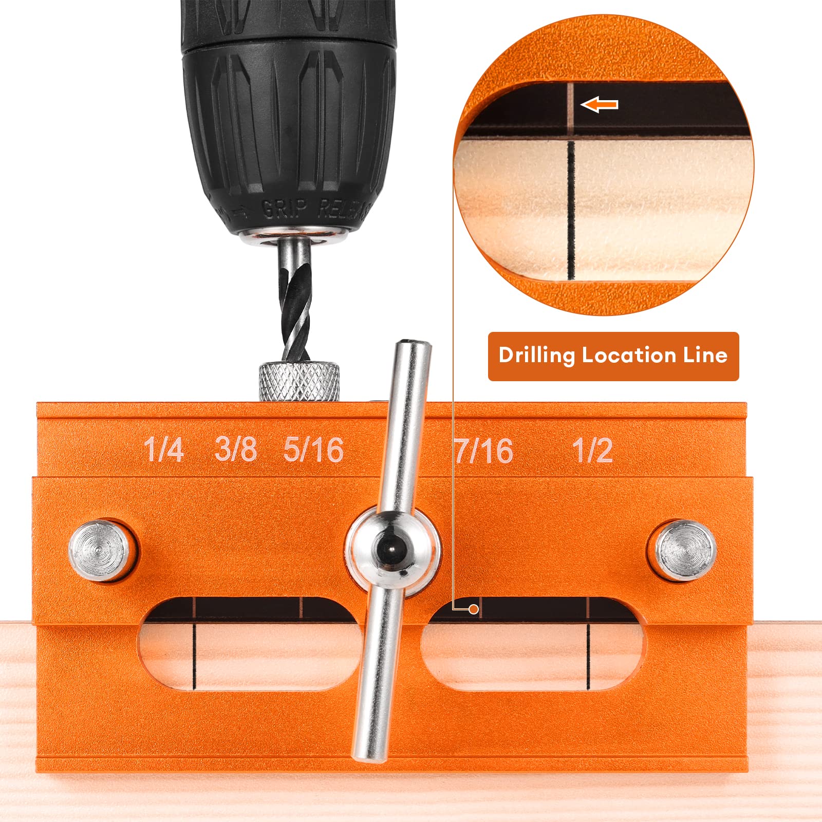 SLIIMU Self Centering Dowel Jig Kit - 6 Drill Sleeves, Inch Woodworking Drill Guide for Straight Holes, Portable Drill Block for Wood Dowels (Orange) - Perfect for Cabinet Making, Furniture Repair & DIY Woodworking Projects
