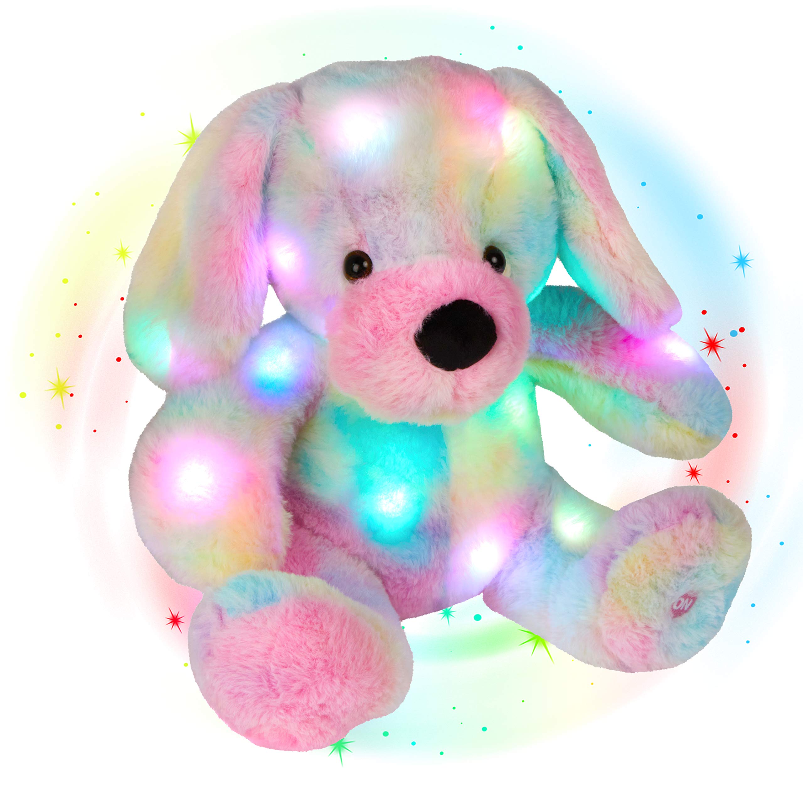 Glow Guards 11’’ LED Light Up Rainbow Dog Plush Toy - Soft Stuffed Animal with Lop Ears, Night Light Puppy for Kids & Toddlers | Perfect Holiday Birthday Gift, Bedtime Companion & Nursery Decor