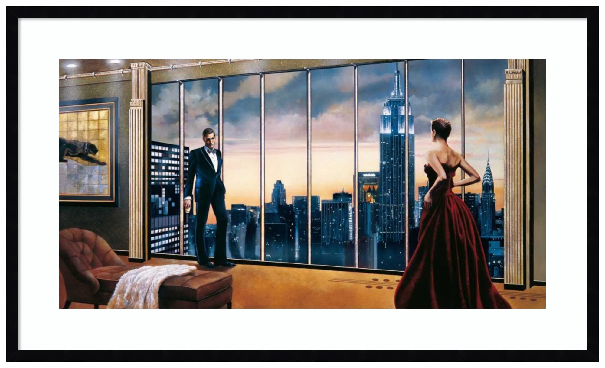Amanti Art Wood Framed Wall Art Print - Evening Romance Landscape Painting by Ron Di Scenza (41x25 Inches) - Svelte Noir Black Frame - Large Size Home Decor for Living Room, Bedroom & Office