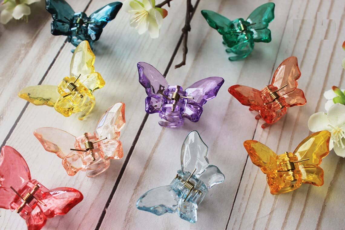 **Ayushicreationa Crystal Butterfly Hair Clips for Women & Girls - Transparent Mini Claw Clutcher Hair Accessories (Multicolor, Pack of 6) | Perfect for Weddings, Parties & Everyday Styling**