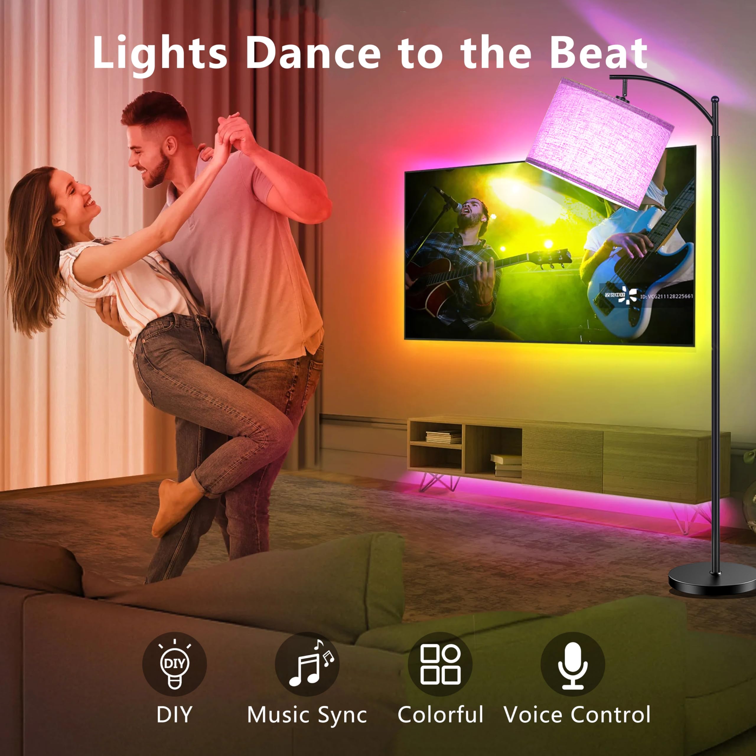LANICHO Smart LED Floor Lamp - Dimmable Industrial Arc Standing Light with Alexa & Google Home Compatibility - Modern Reading Lamp for Living Room, Bedroom (Black) | Perfect for Cozy Reading Nooks & Contemporary Home Decor