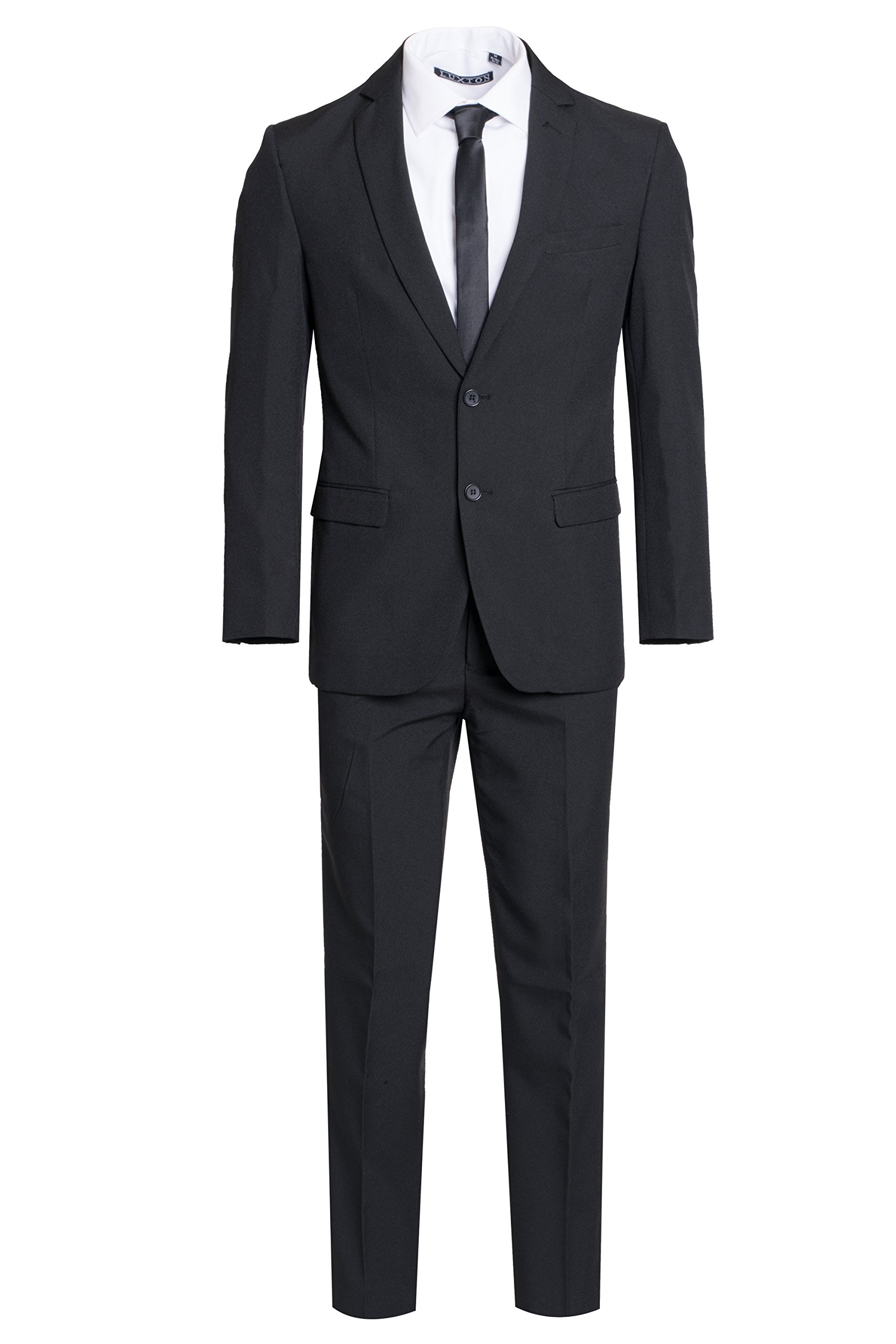 Stylish Men's Modern Fit Black Two-Button Suit Set with White Dress Shirt & Black Necktie - Perfect for Weddings, Business Meetings & Formal Events