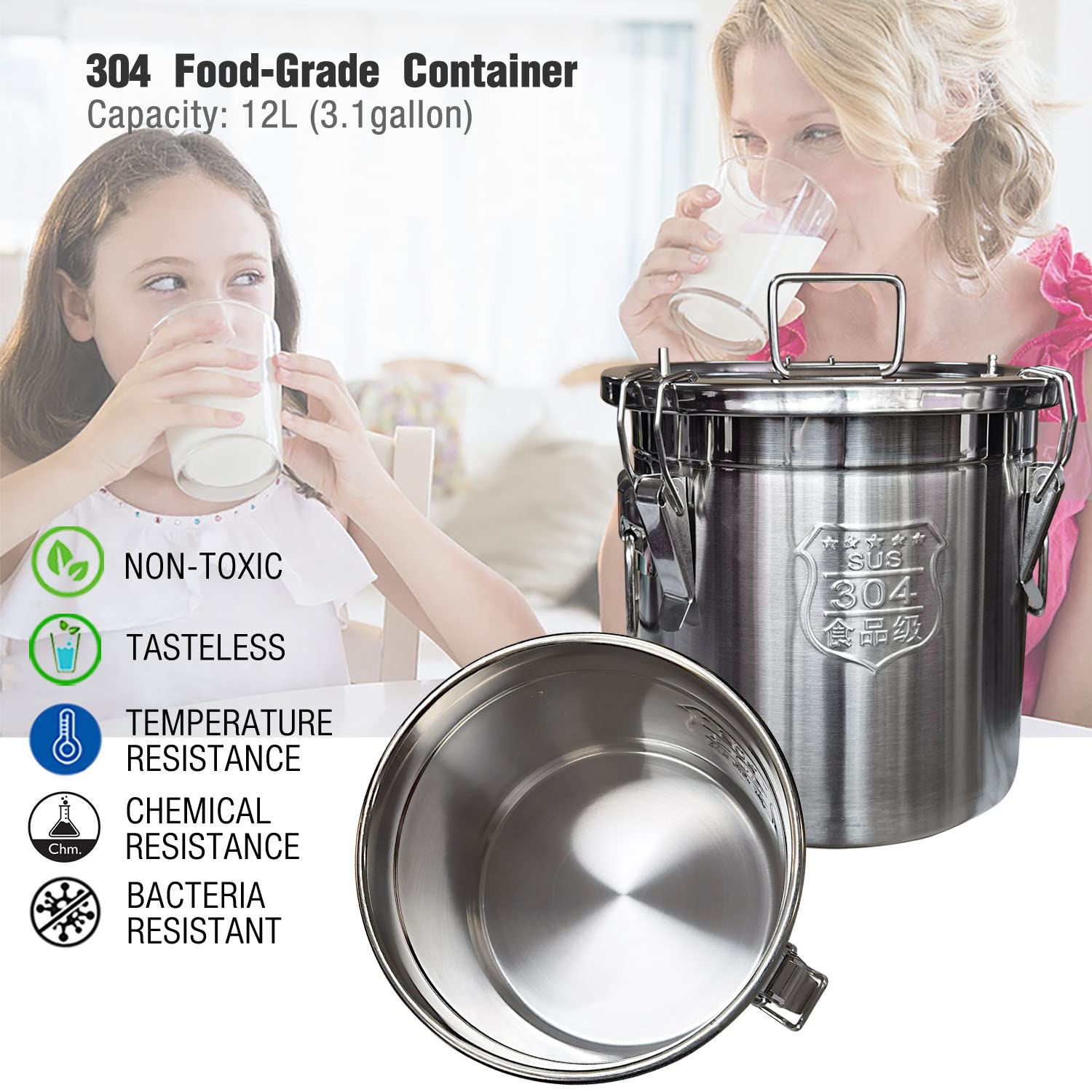 12L Cow Milking Machine - Portable Electric Vacuum Pump with Auto Stop, Food Grade 304 Stainless Steel Bucket & Teat Cups - Perfect for Small Farms and Homesteads (Classic Model)