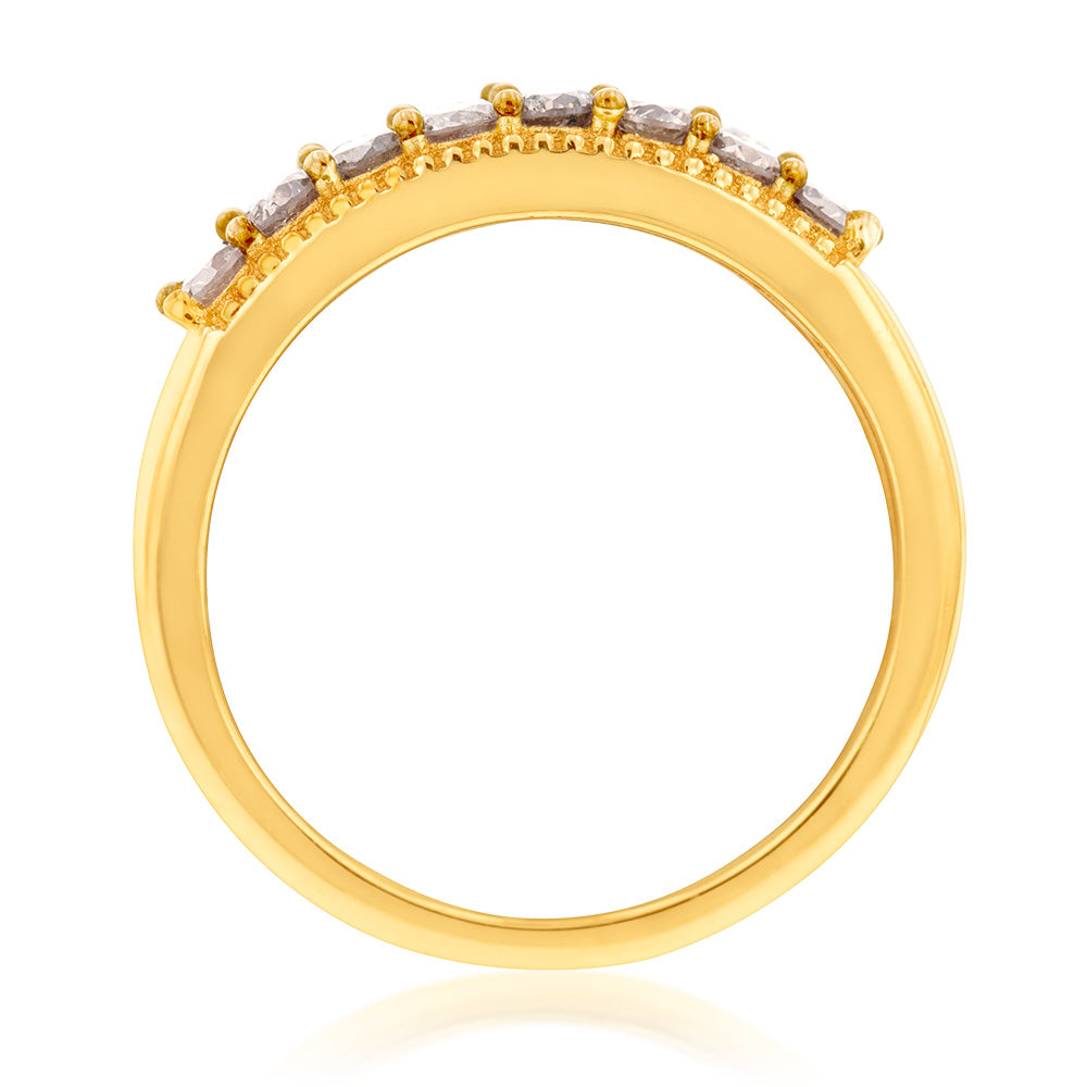 14K Yellow Gold Plated Sterling Silver 1 Carat Diamond Ring with Genuine Australian Diamonds - Perfect for Engagement, Wedding & Anniversary Gifts