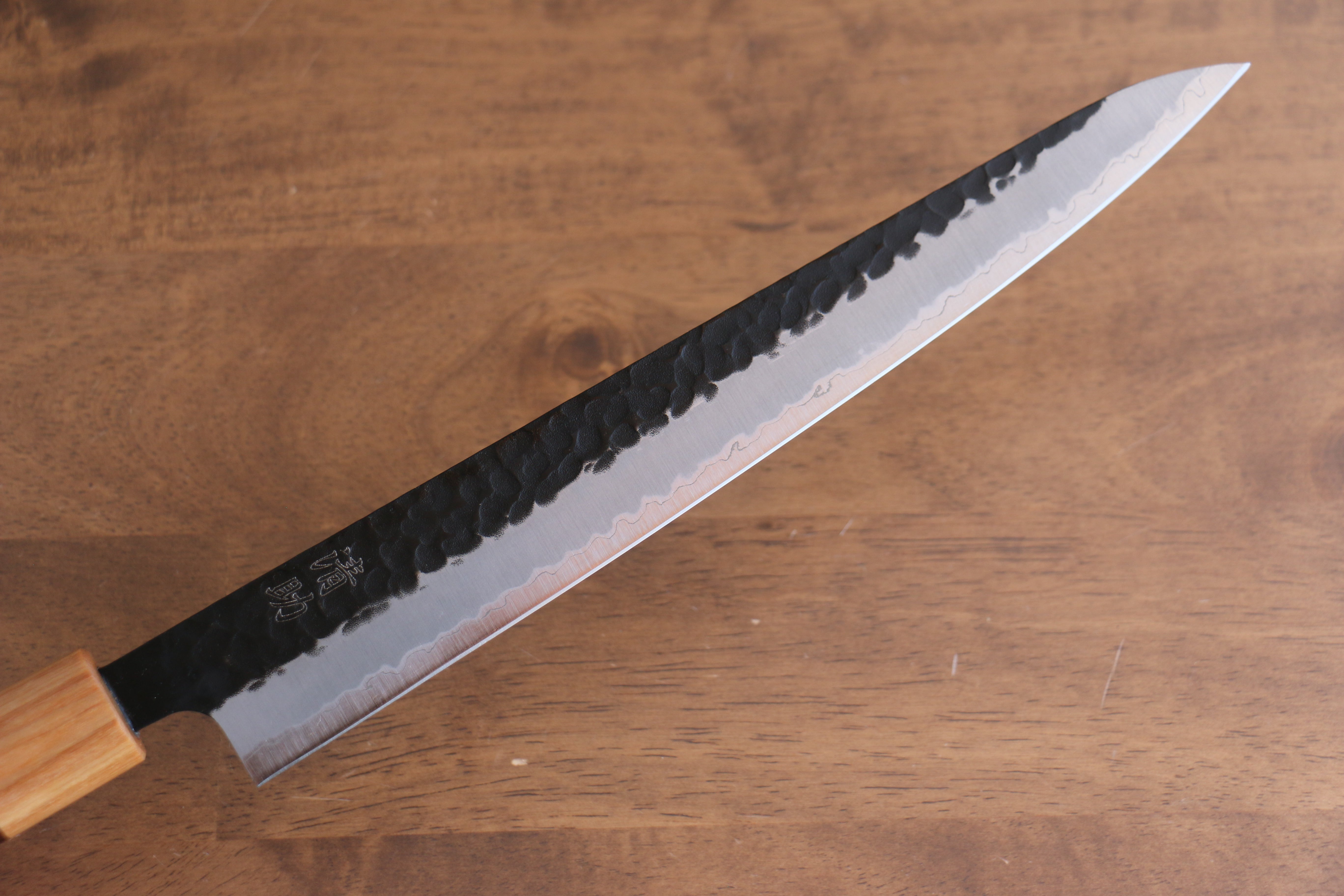 Premium Seisuke Kokubyaku Blue Super Hammered Kurouchi Sujihiki Knife 240mm - Japanese High Carbon Steel Chef's Knife with Exquisite Shitan Handle - Perfect for Slicing Sashimi, Meat & Vegetables