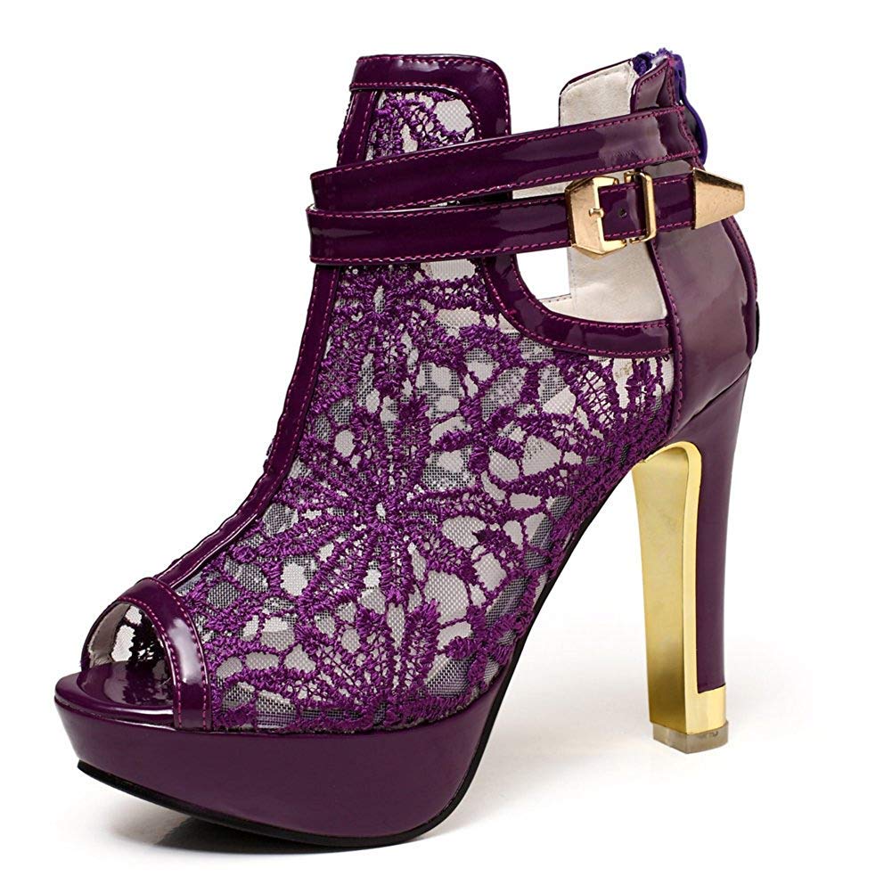 Getmorebeauty Women's Lace Flower Open Toe High Heel Ankle Boots - Elegant Party & Wedding Shoes for Evening Events and Date Nights