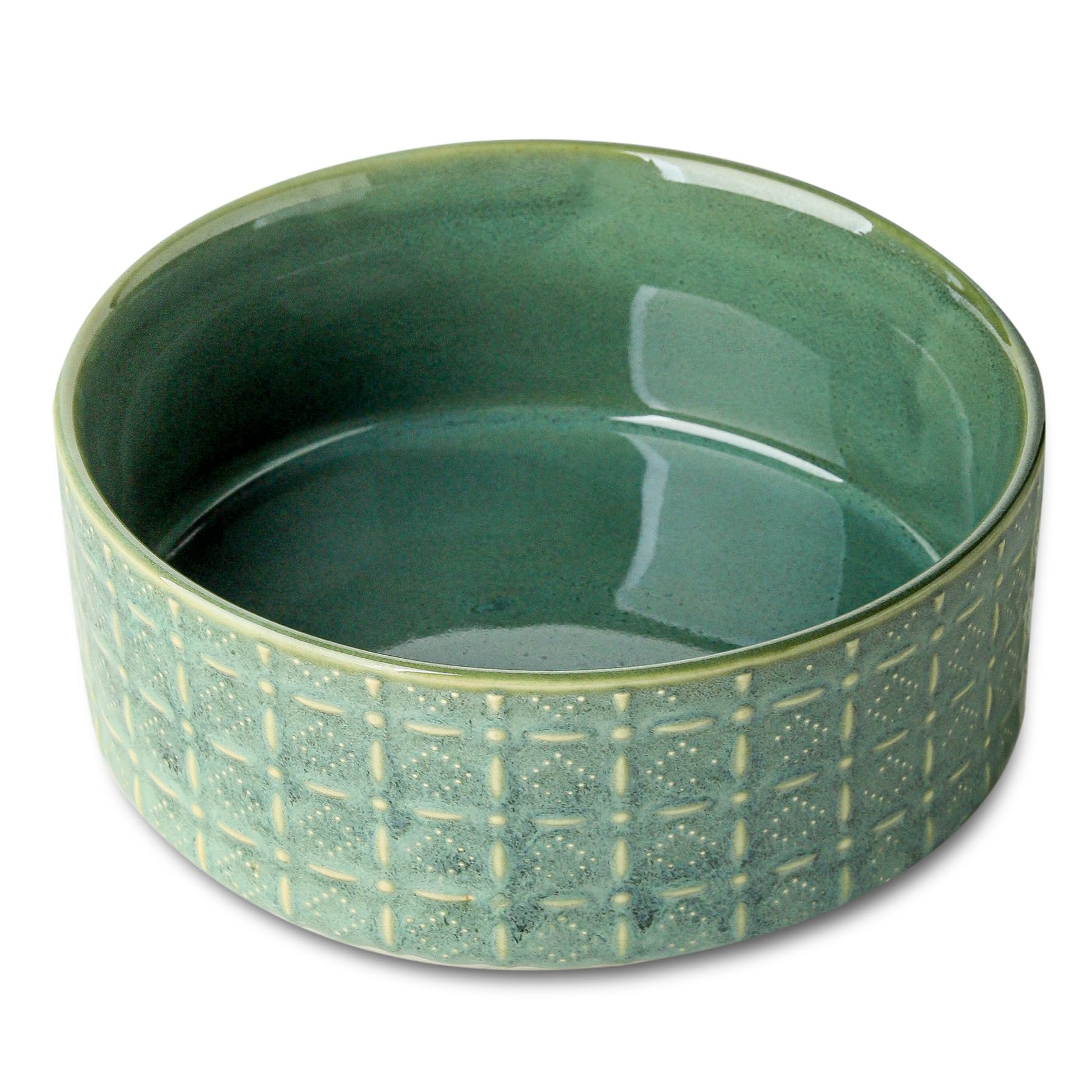 Ceramic Dog Bowl Set - 6.5 Inch Pet Food & Water Dish for Small & Medium Dogs - Non-Slip Puppy Feeding Bowl in Green - Perfect for Home, Travel & Outdoor Use