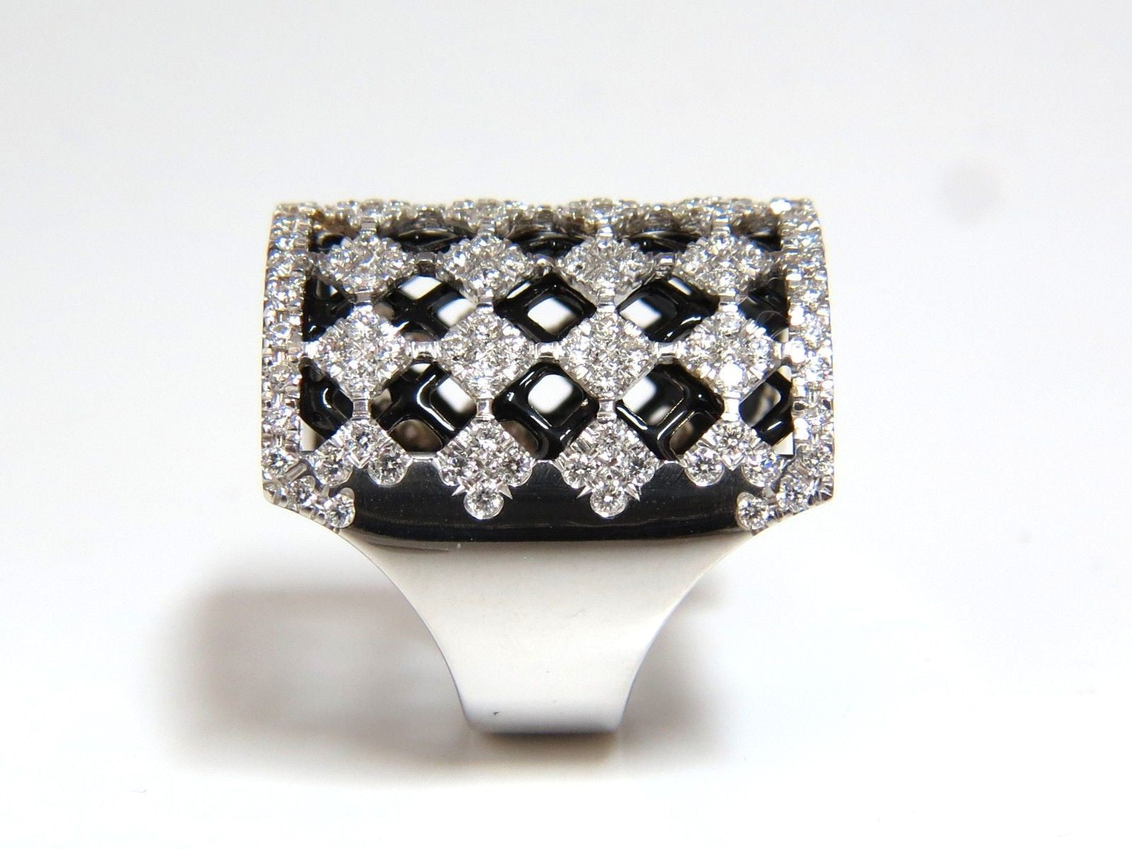 1.82CT Diamond Bead Set Sandwich Black Underlay 3D Grill Band Ring - 18KT Gold Hip Hop Jewelry for Men & Women - Perfect for Rappers, Performers, and Fashion Statements