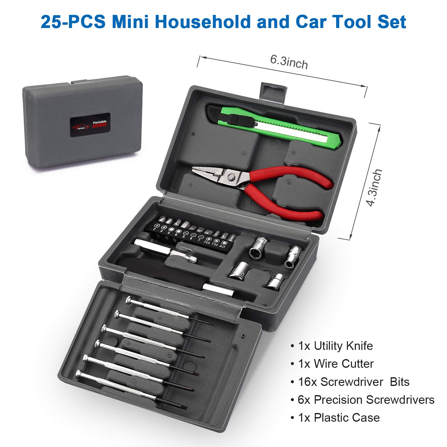 Vetoos 120-Piece Roadside Emergency Car Kit with Jumper Cables, Tire Pressure Gauge & Mini Tools - Auto Safety Essentials for Winter & All Seasons - Perfect for Road Trips, Commuting & Vehicle Emergencies