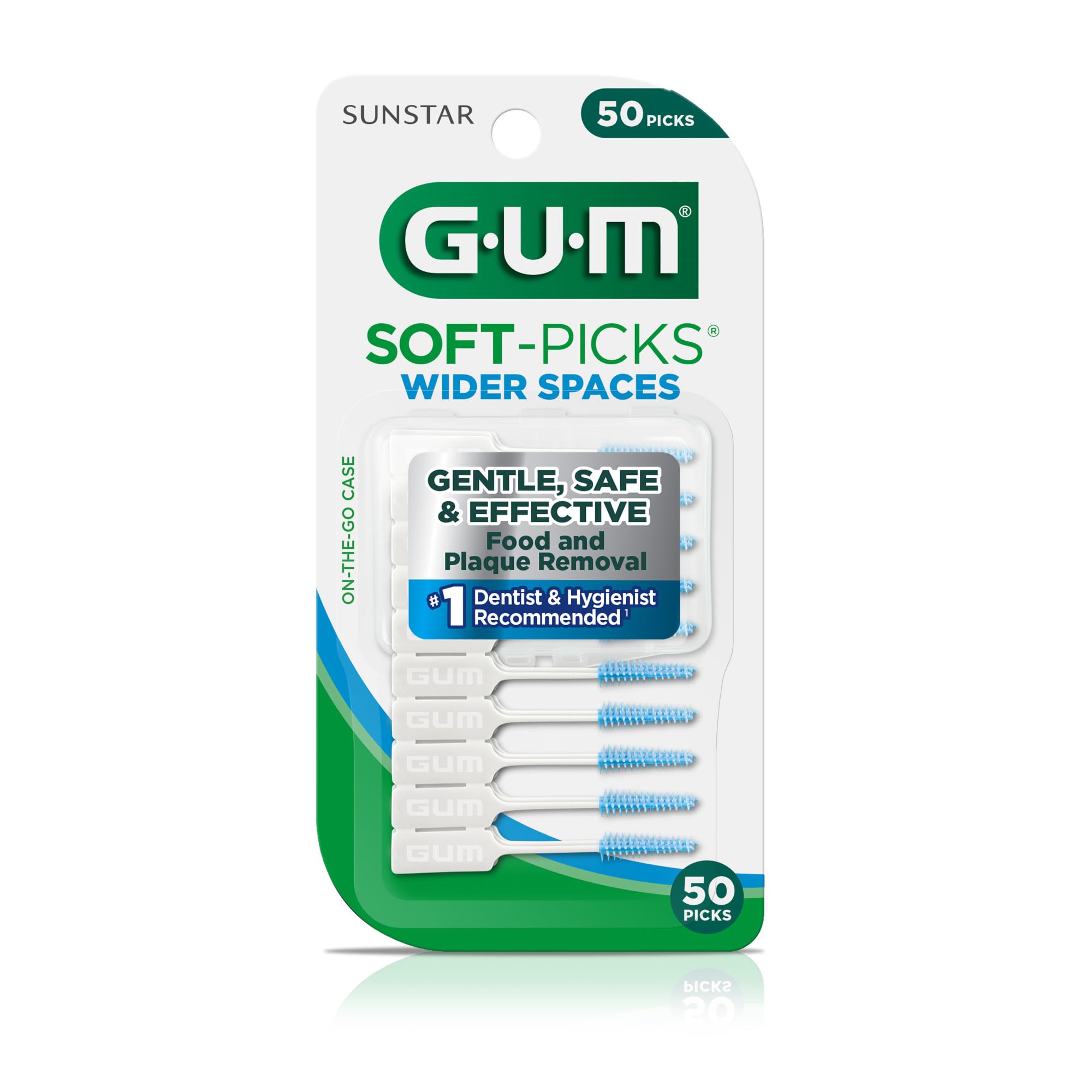 GUM Soft-Picks Wider Space Dental Picks - Easy to Use Teeth Cleaning & Gum Care, Dentist Recommended, 50 Count with Travel Case | Perfect for On-the-Go Oral Hygiene, Home & Office Use