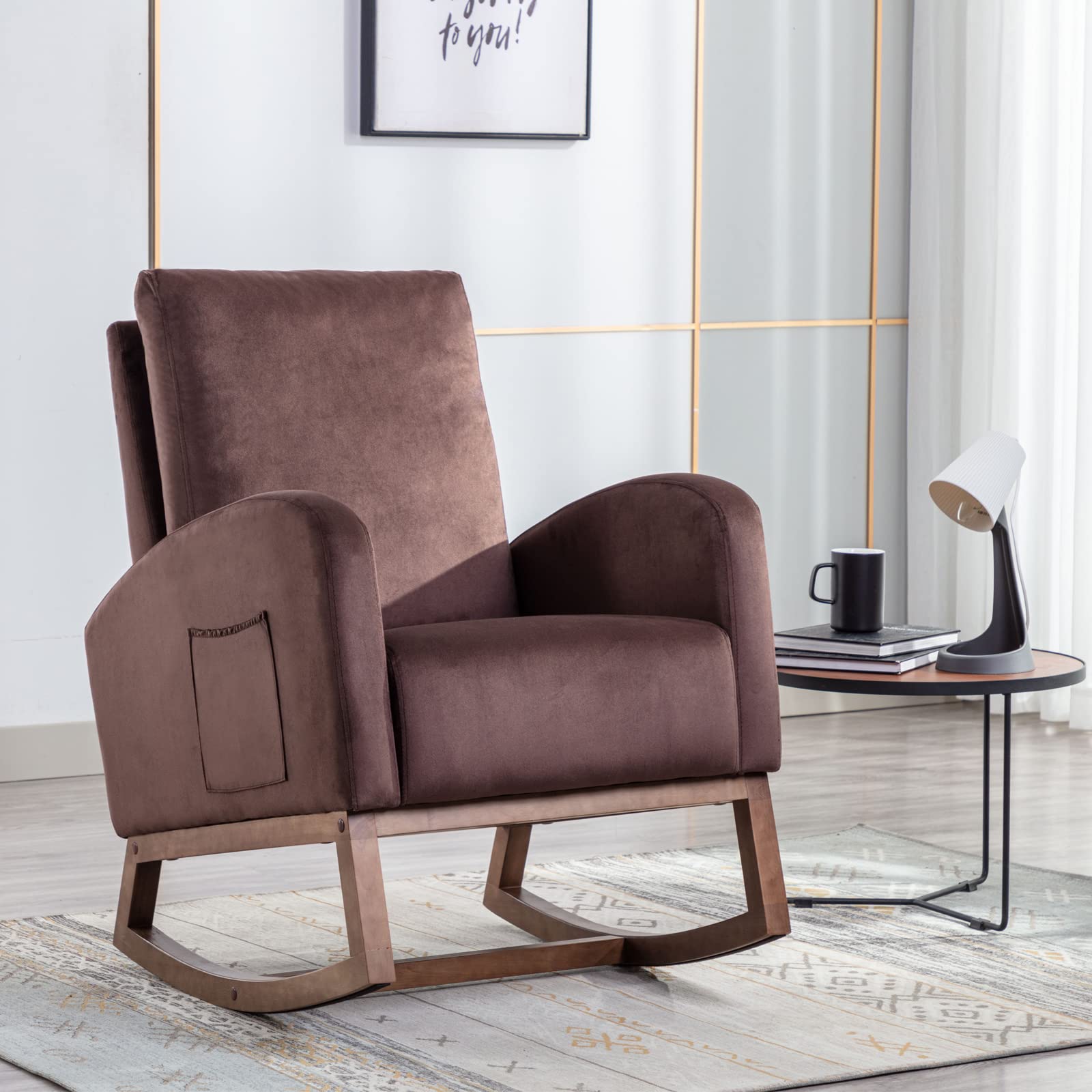 ONPNO Velvet Rocking Chair - Nursery Glider for Living Room, Bedroom & Office