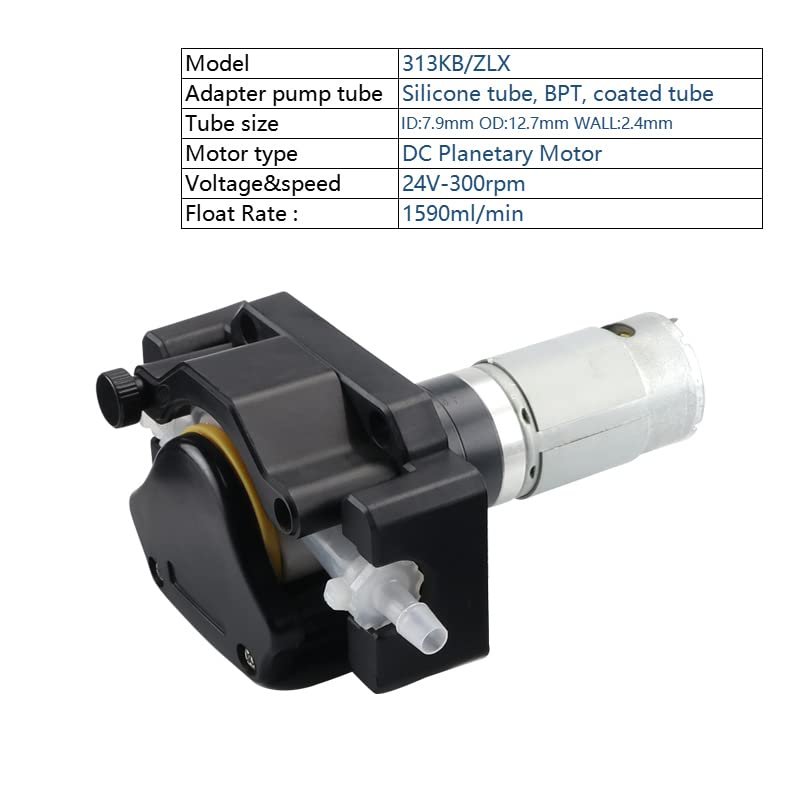 12V 24V Peristaltic Pump 313KB - Food Grade Small Liquid Dosing Pump for Coffee Machines, Syrup Dispensing & Wine Transfer (313KB/ZLX-24V-300R-35#, 1590ml/min) - Ideal for Beverage Service, Home Brewing & Commercial Use