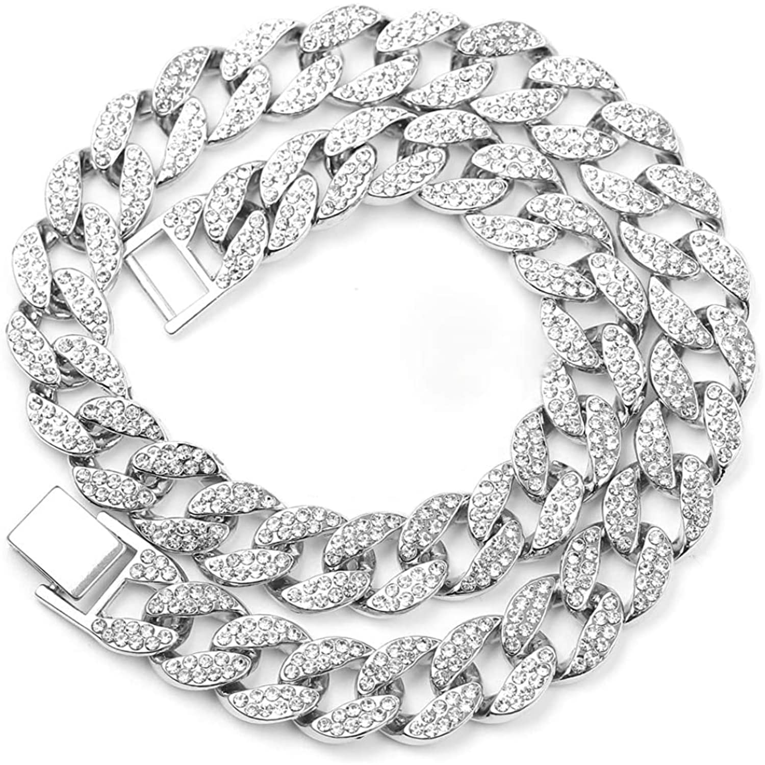 Men's Cuban Link Chain Necklace - Iced Out Hip Hop Bling with Rhinestones, Silver Fashion Jewelry for Men | Perfect for Hip Hop Lovers, Rappers & Streetwear Style