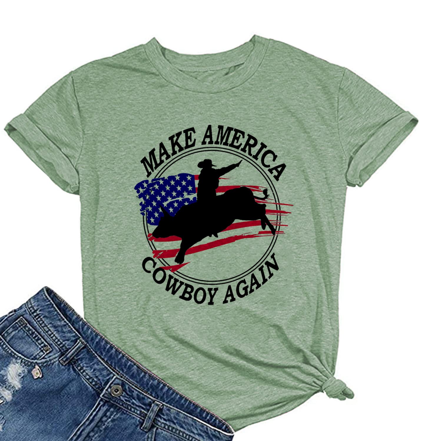 Vintage Cowgirl Shirts for Women - American Flag Graphic T-Shirts | Casual Short Sleeve Summer Tee Top | Perfect for Rodeo, Country Music Festivals & Western Style Outfits