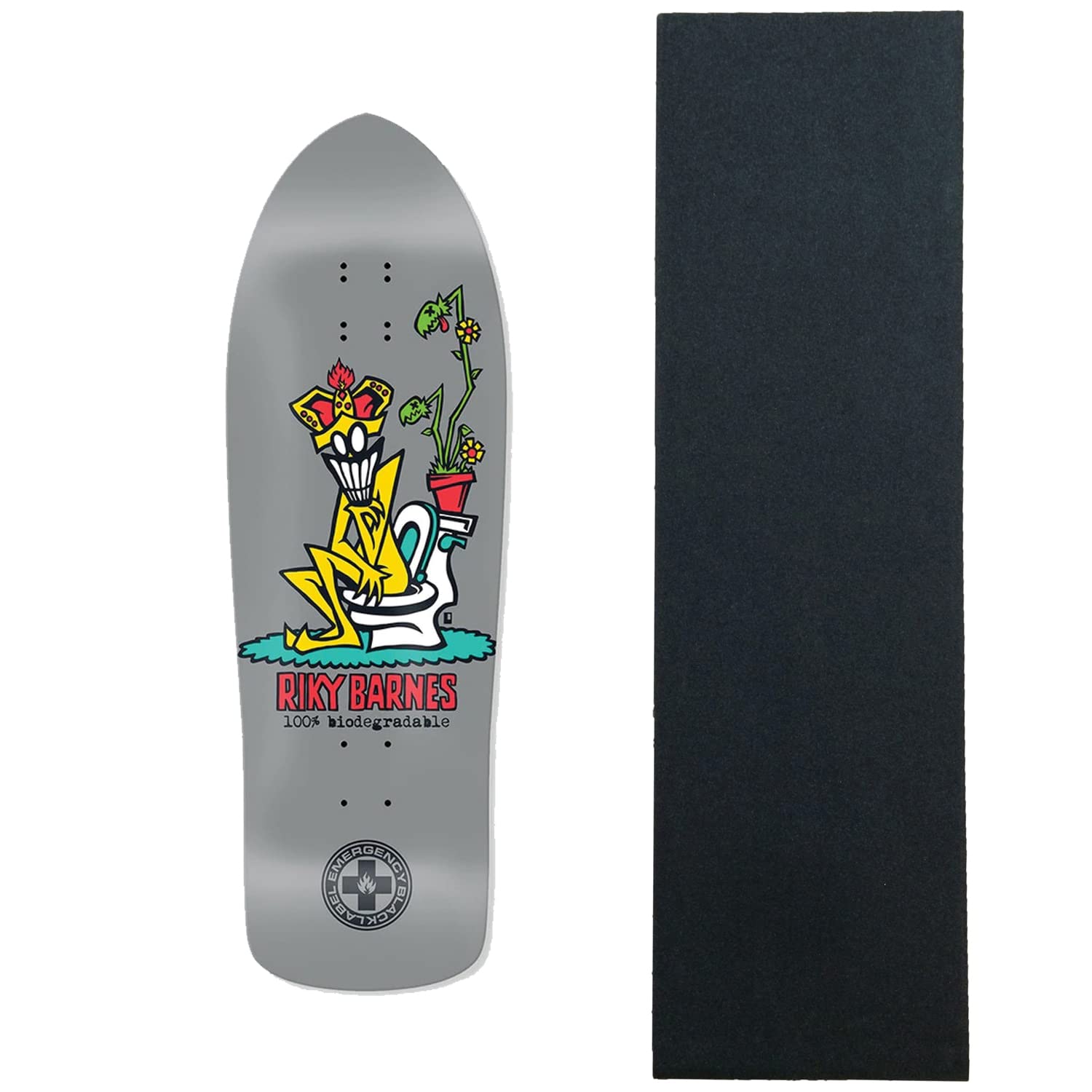 Black Label Skateboard Deck Barnes - Biodegradable Silver Old School Re-Issue with Grip Tape | Durable Eco-Friendly Skateboard for Street & Park Riding