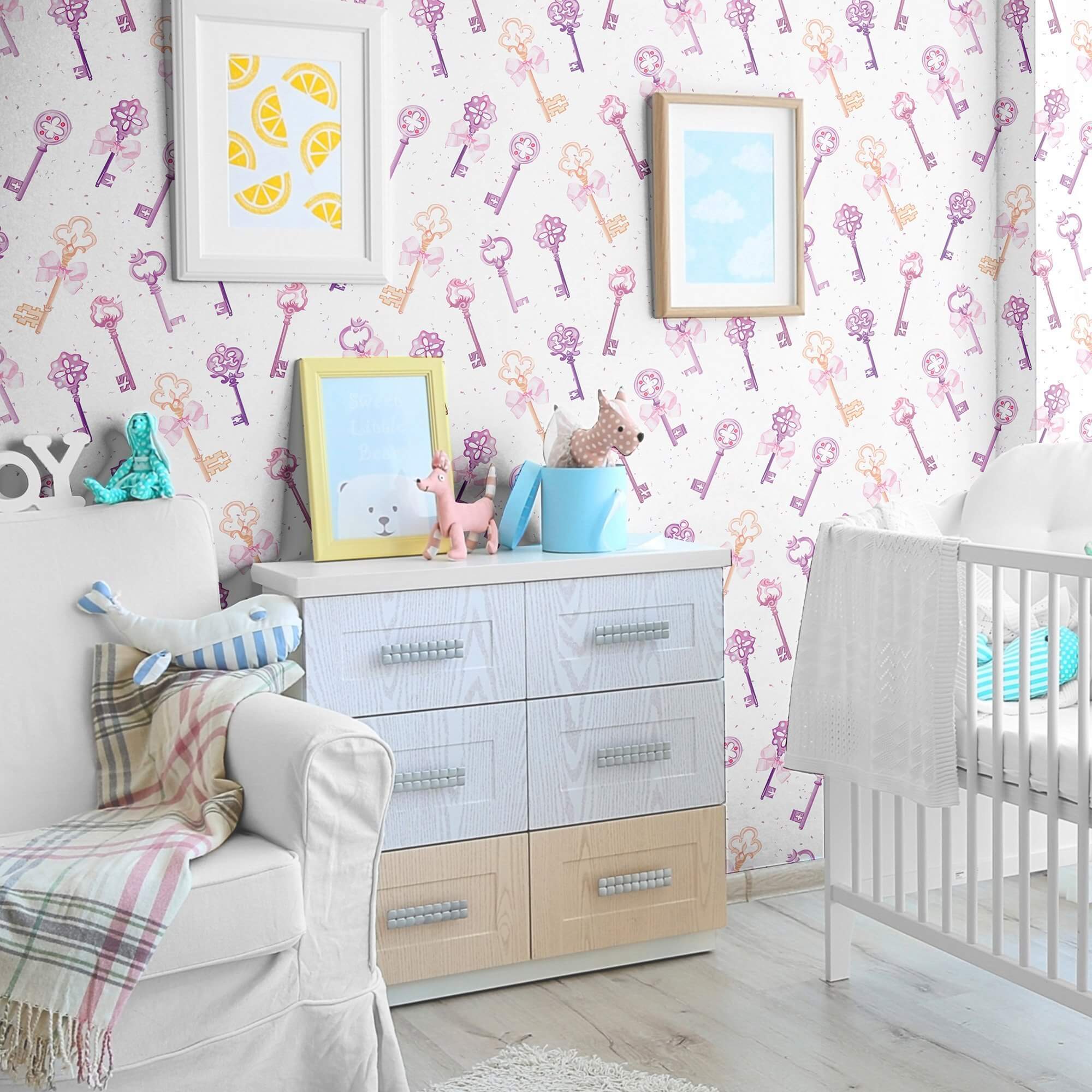 Gold and Purple Floral Peel and Stick Removable Wallpaper for Kids Room - Self-Adhesive Decorative Wall Covering for Nursery, Bedroom, Playroom & Dorm Decor