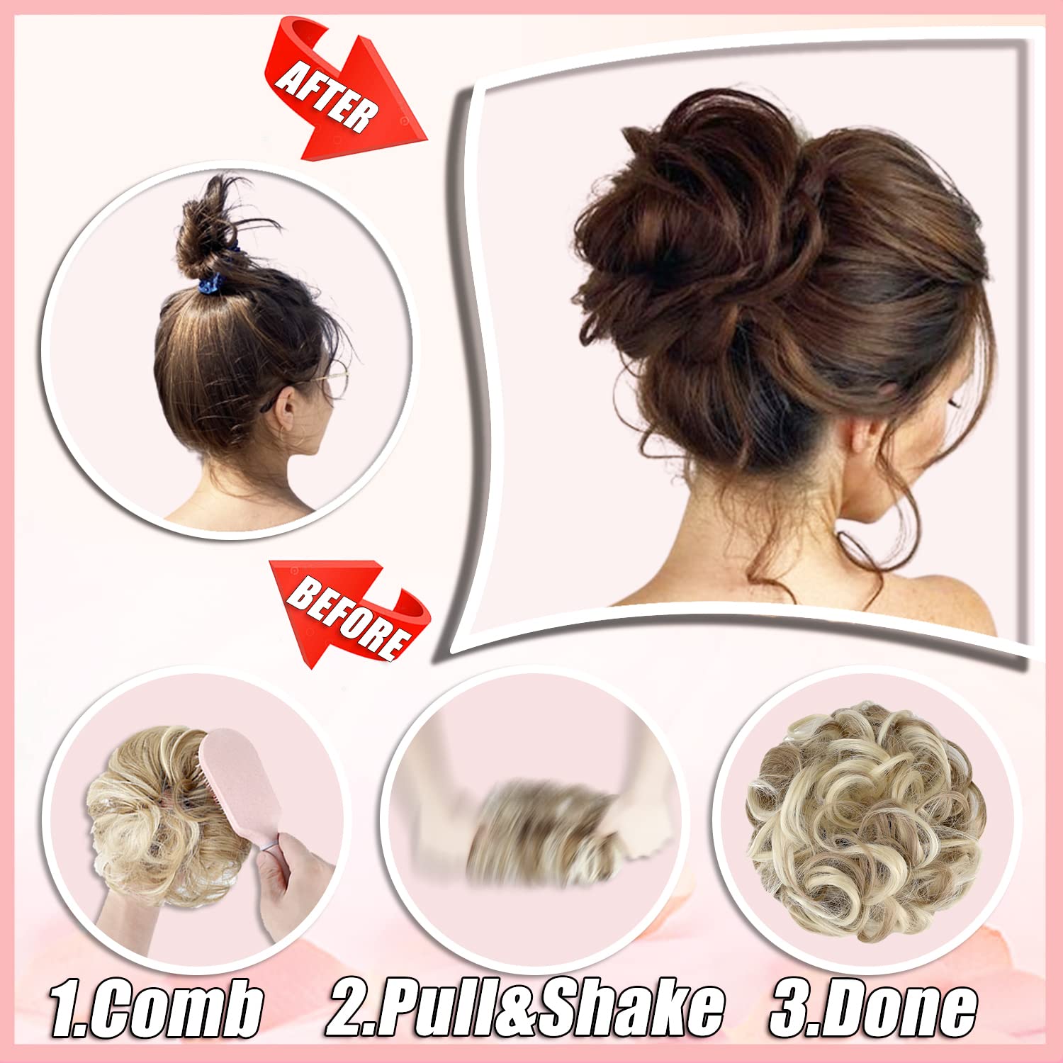 Messy Bun Hair Piece - Thick Updo Scrunchies & Hair Extensions for Women & Girls (Light Auburn) - Perfect for Casual, Work & Special Occasions