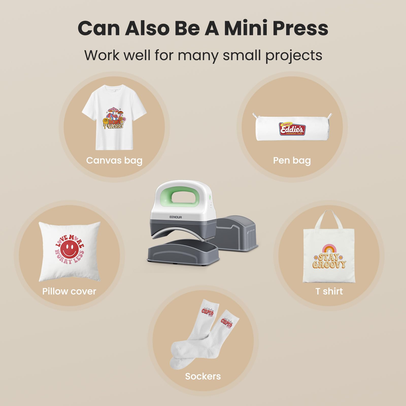 EENOUR Mini Hat Press Machine - 3 Heating Levels & Auto-Off, Handheld Cap Heat Press with 3