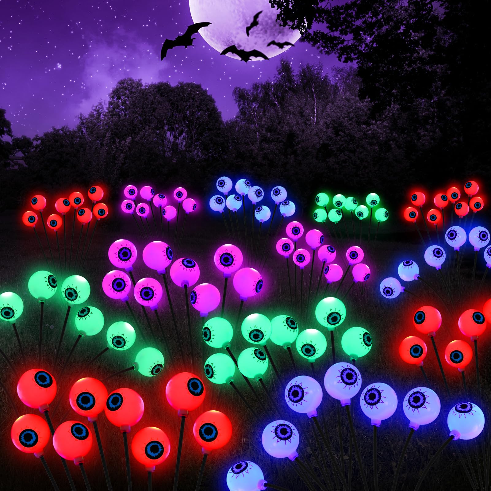 4 Pack 32 LED Solar Halloween Eyeball Lights - Waterproof Outdoor Scary Eyes Decor for Garden, Patio, Fence & Yard - Spooky Party Decoration Supplies for Halloween Night & Haunted House Themes