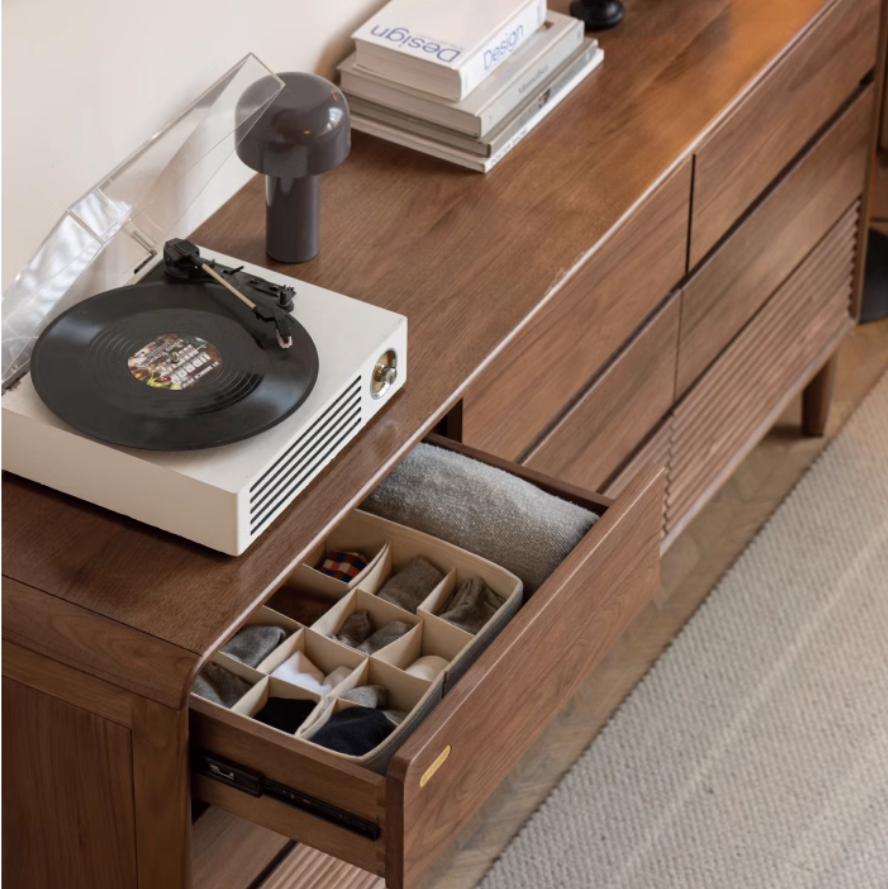 Premium Black Walnut Solid Wood Storage Cabinet with Drawers - Handcrafted Dresser for Bedroom, Living Room & Office Organization