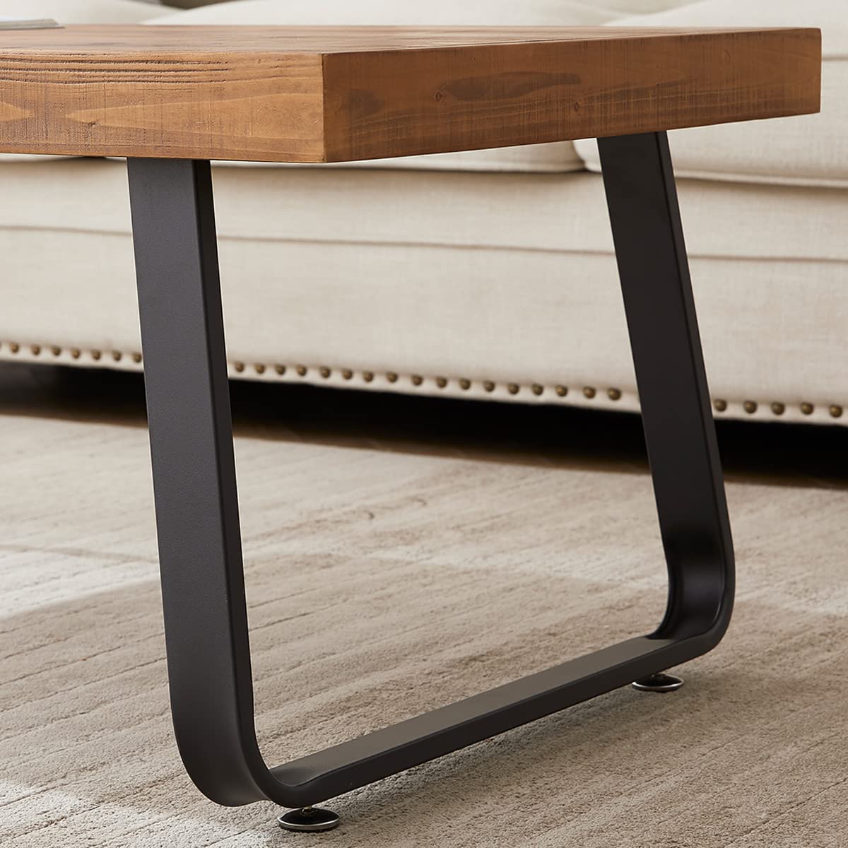 IBF 47 Inch Rustic Brown Solid Wood Coffee Table - Modern Industrial Minimalist Design with Metal Frame, Rectangle Living Room Center Table for Cocktail & Tea - Perfect for Farmhouse, Loft & Apartment Decor