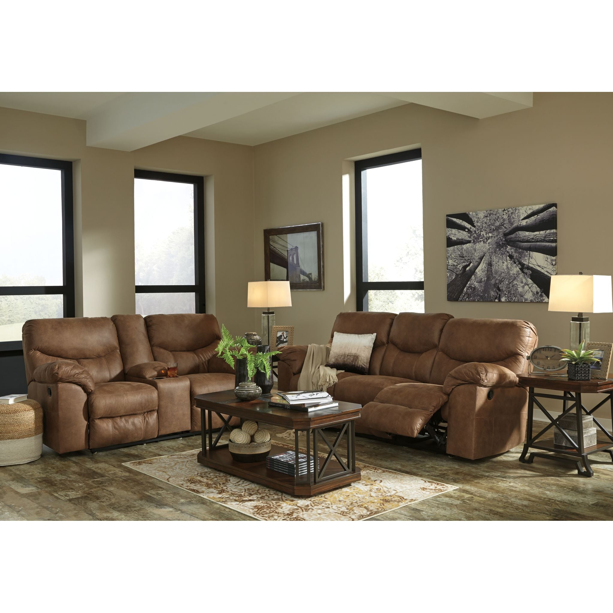 Boxberg Reclining Loveseat with Console - Modern Faux Leather Sofa Bed with Cup Holders and USB Charging Ports - Perfect for Living Room, Home Theater, and Small Spaces