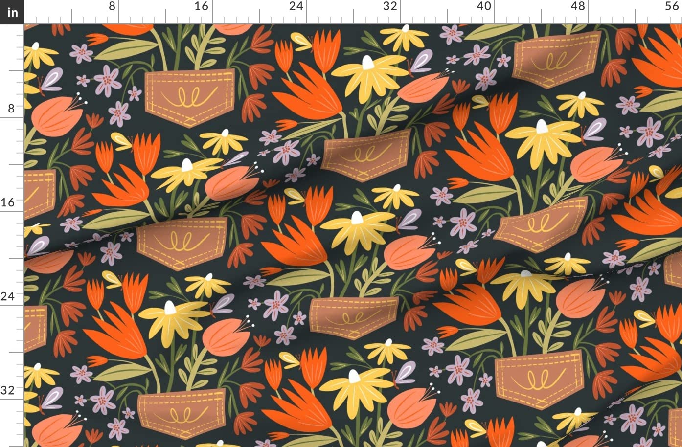 Pockets Flowers Gardening Springtime Blooms Printed on Denim Fabric by The Yard - Premium Spoonflower Fabric for Apparel, Home Decor & Upholstery | Perfect for DIY Sewing, Quilting, and Spring Fashion Projects