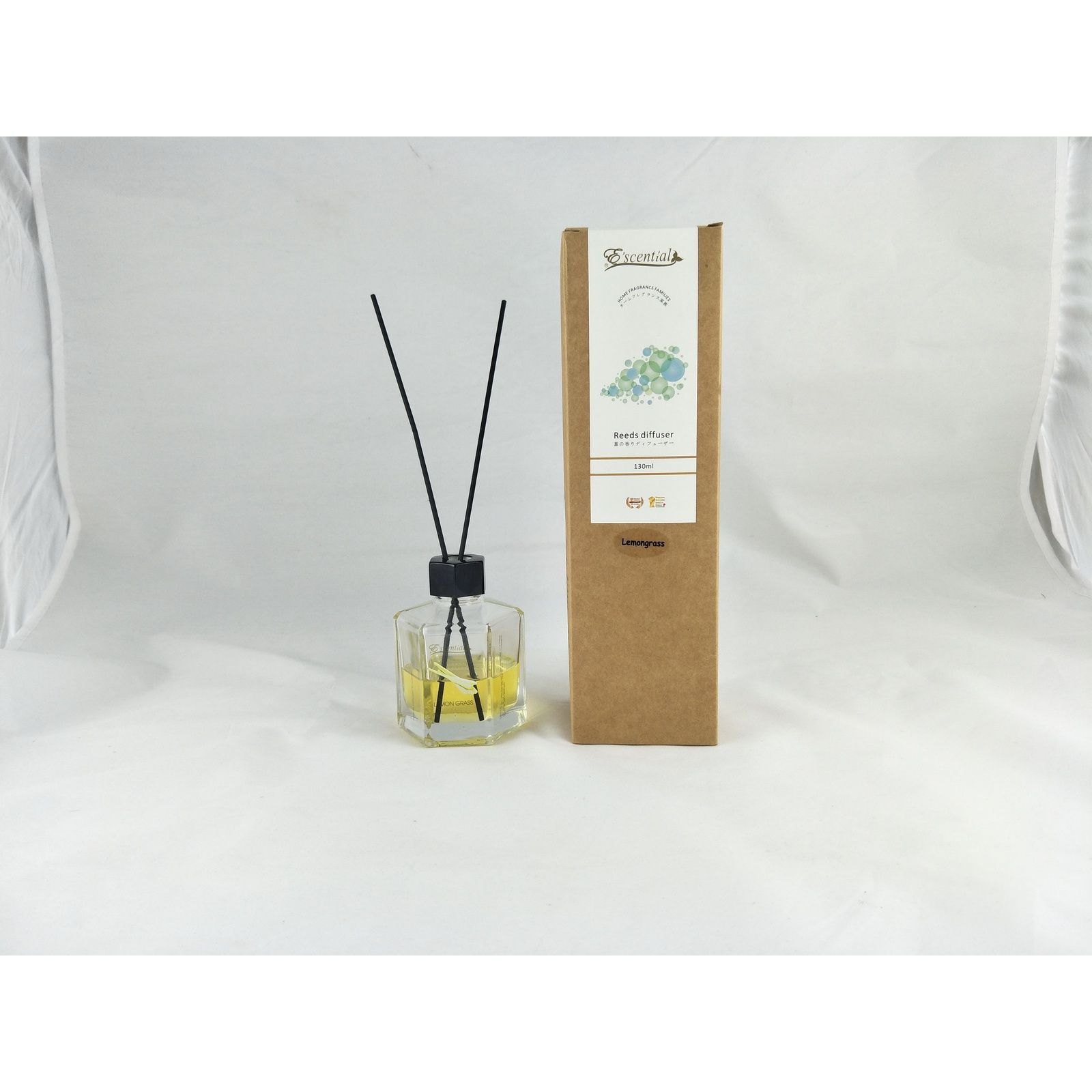 E'SCENTIAL 130ML Reed Diffuser - Lemongrass Scent | Natural Essential Oil Aromatherapy for Home, Office & Spa Relaxation