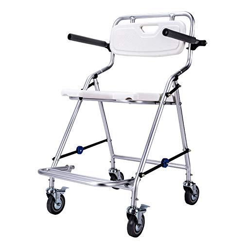 Portable Aluminum Commode Chair with Wheels - Adjustable Height Shower Toilet Chair for Elderly & Disabled Adults, Safety Frame with Rails - Ideal for Bathroom, Bedside & Travel Use