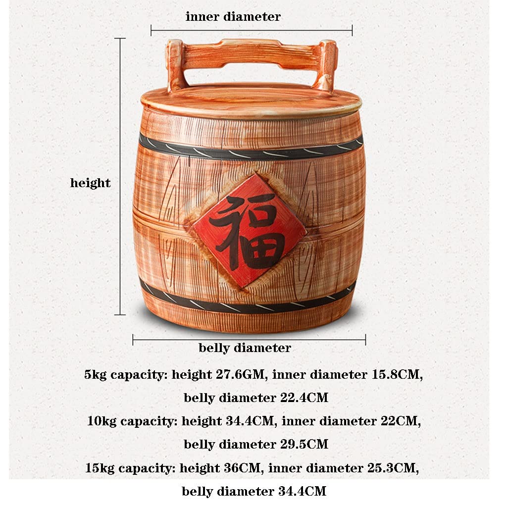 Wood Grain Ceramic Rice Storage Jar with Lid - Airtight Kitchen Container for Flour, Beans & Rice (36x34.4cm, Brown) | Perfect for Pantry Organization & Bulk Food Storage