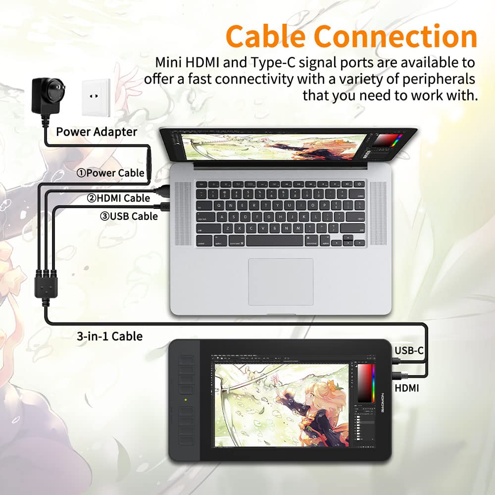 GAOMON PD1161 11.6-inch Drawing Tablet with Screen - Digital Art Graphics Tablet with Battery-Free Stylus & Tilt Support, 8 Customizable Shortcut Keys - Perfect for Digital Painting, Graphic Design, Illustration & Photo Editing - Compatible with Mac & Windows PC - Ideal for Artists, Designers & Creative Professionals