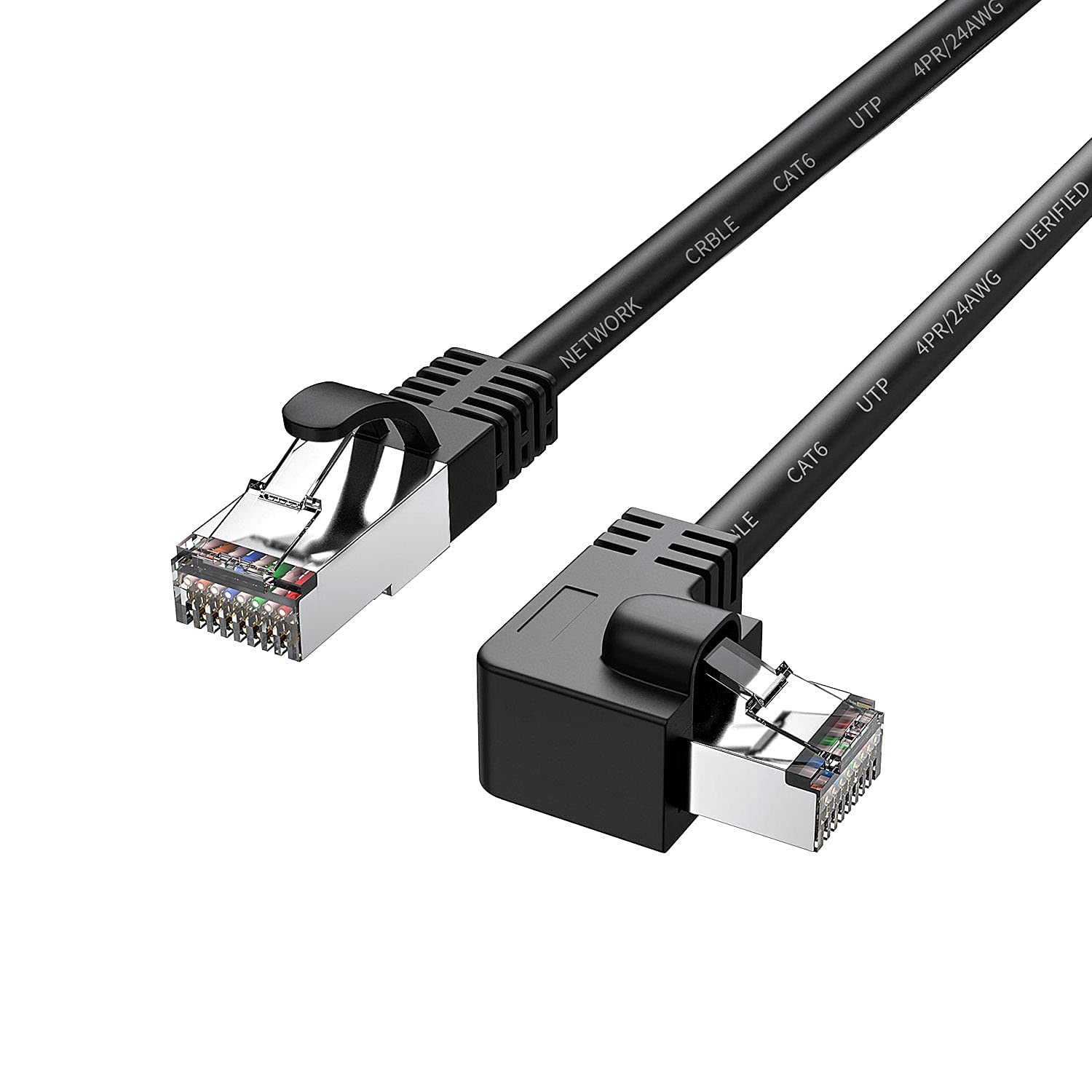 Premium Cat6 Shielded Ethernet Cable 90° Right Angle Leftward - High-Speed RJ45 Gigabit Network Cable for Mac, PC, Router, Modem, Printer, Xbox, PS4, PS3 - 6ft Black - Perfect for Gaming, Home Office & Smart Home Setup