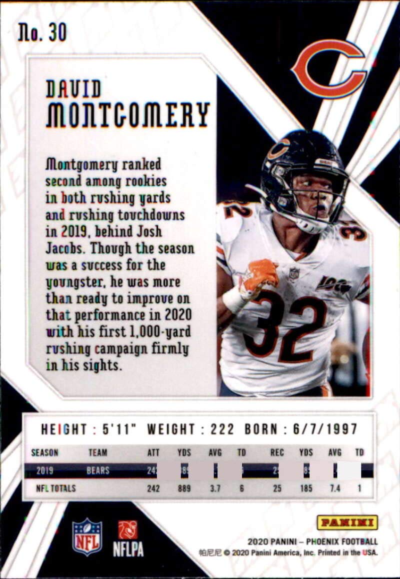2020 Panini Phoenix Fire Burst #30 David Montgomery Chicago Bears Football Card - Collectible for NFL Fans & Sports Memorabilia Enthusiasts