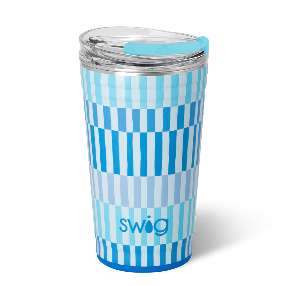 24oz Glacier Stripe Party Cups - Bulk Disposable Plastic Cups for Beer, Cocktails & Drinks - Perfect for Parties, BBQs, Tailgating & Summer Gatherings