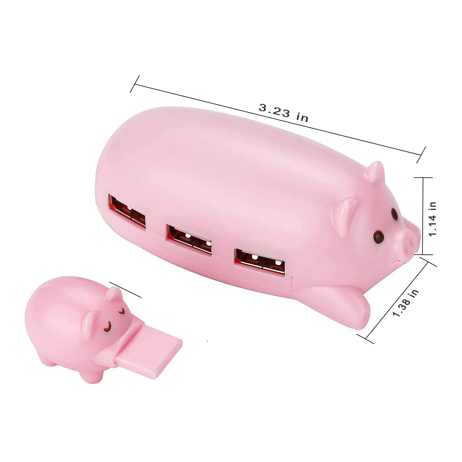 YIGZYCN 3-Port USB 2.0 Hub Splitter - Pink Pig Cartoon Design for Laptop, Computer, PC - Connect Keyboard, Mouse & More - Portable USB Extender Adapter for Home, Office & Travel Use
