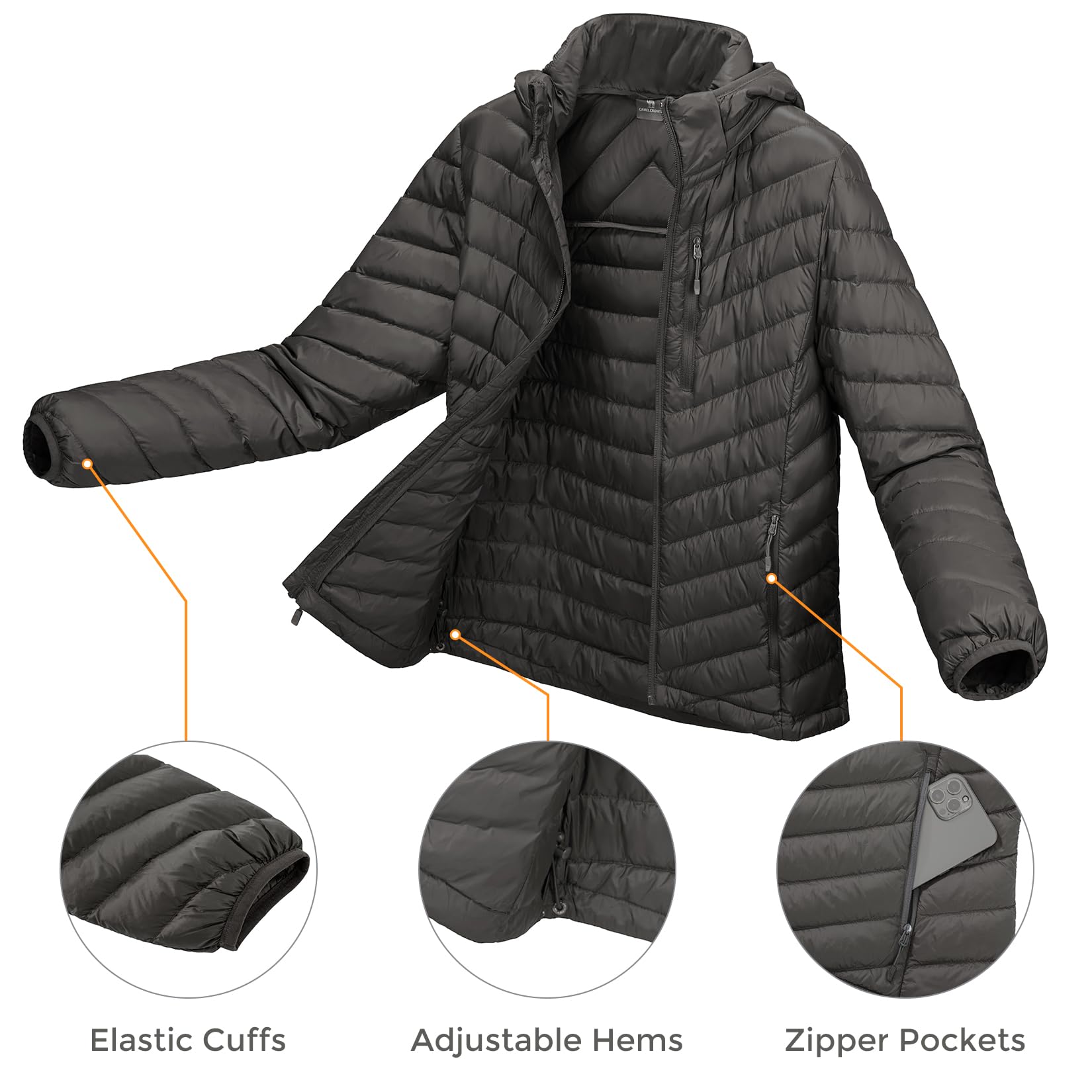CAMEL CROWN Women's Lightweight Puffer Jacket - Winter Hooded Coat for Outdoor Activities