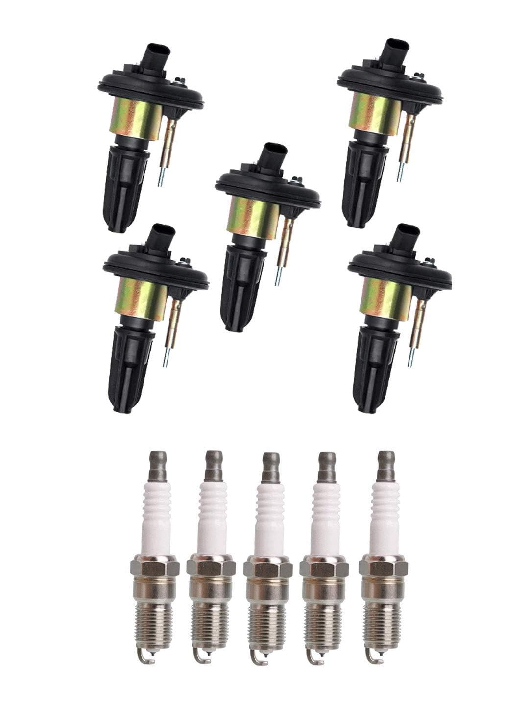 ENA 5-Piece Ignition Coil Pack & Iridium Spark Plug Set - Compatible with Chevrolet GMC Isuzu Hummer 2.8L-4.2L Engines (Colorado, H3, i-350, i-370, Rainier, Envoy) - Replaces UF303 12568062 41103 - Perfect for Engine Tune-Ups & Performance Upgrades