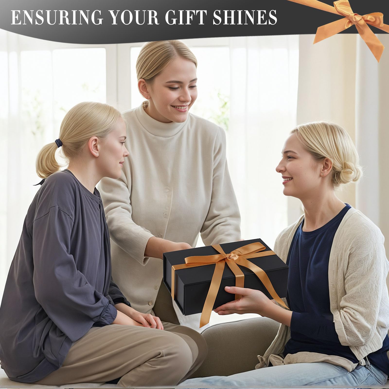 VGOODALL Black Gift Box with Ribbon - Wedding Birthday Gifts for Baby & Groomsmen
