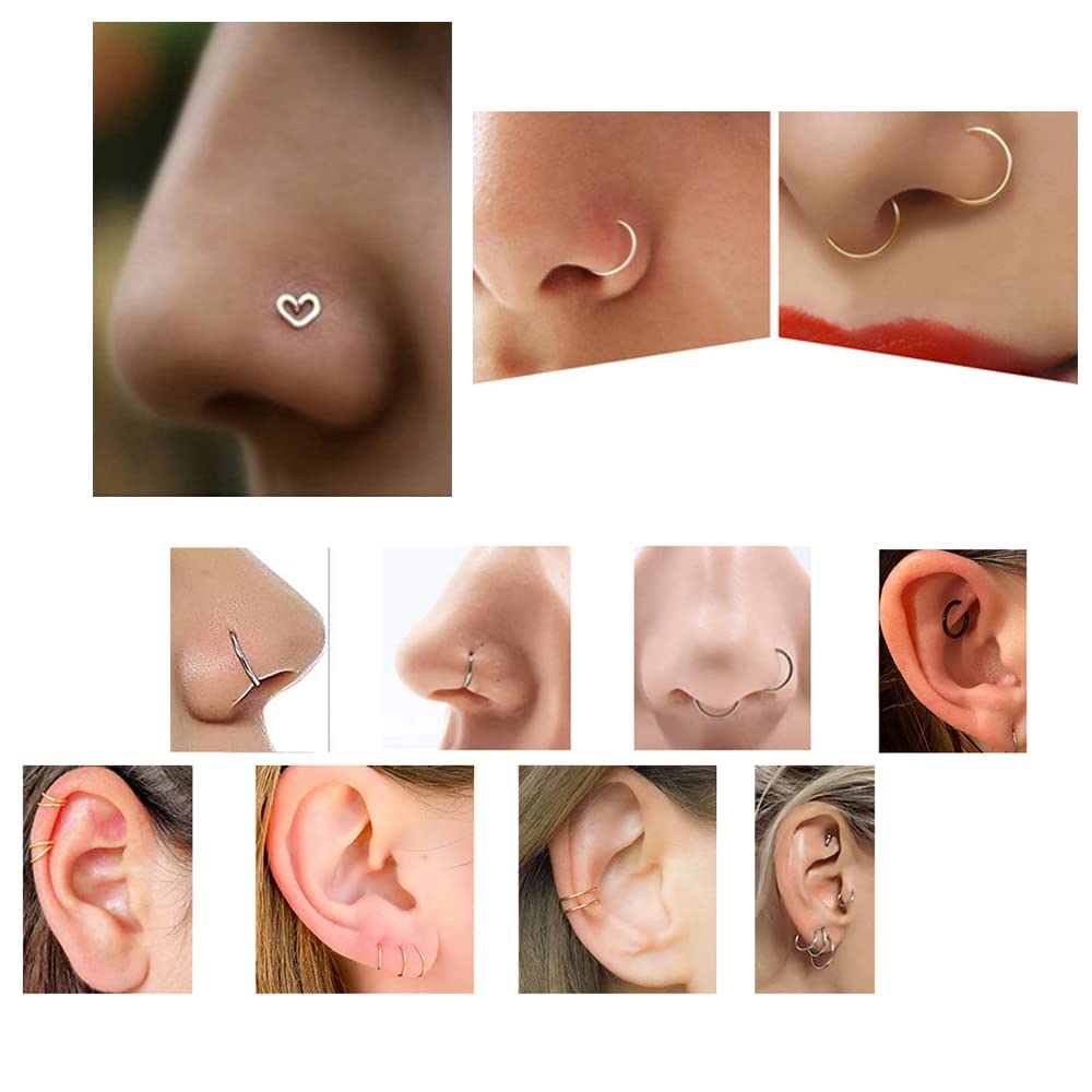 16 PCS 316L Stainless Steel Nose Rings & Studs for Women and Men - Hypoallergenic Body Piercing Jewelry Set with Screw Backings - Perfect for Everyday Wear, Parties and Self-Expression