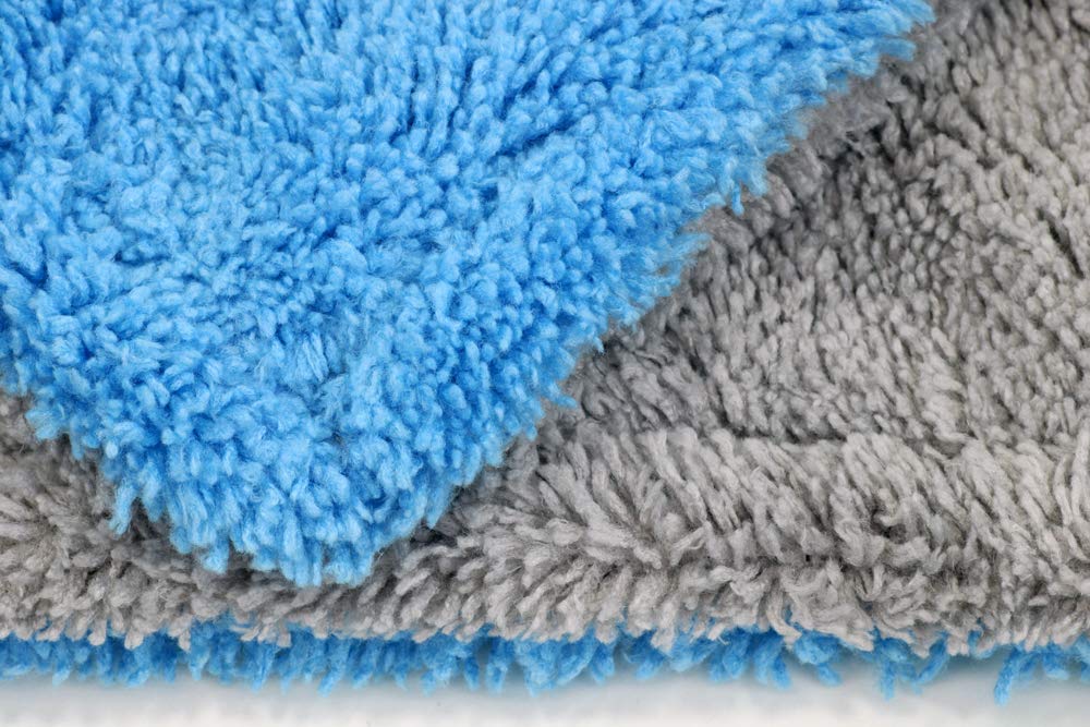 Autofiber Royal Plush Double Pile Microfiber Detailing Towel - 3 Pack (16x16 Inch, 700 GSM) | Ultra Soft Car Detailing Cloth for Waxing, Polishing & Interior Cleaning | Blue/Gray Microfiber Towels for Auto Detailing & Household Use