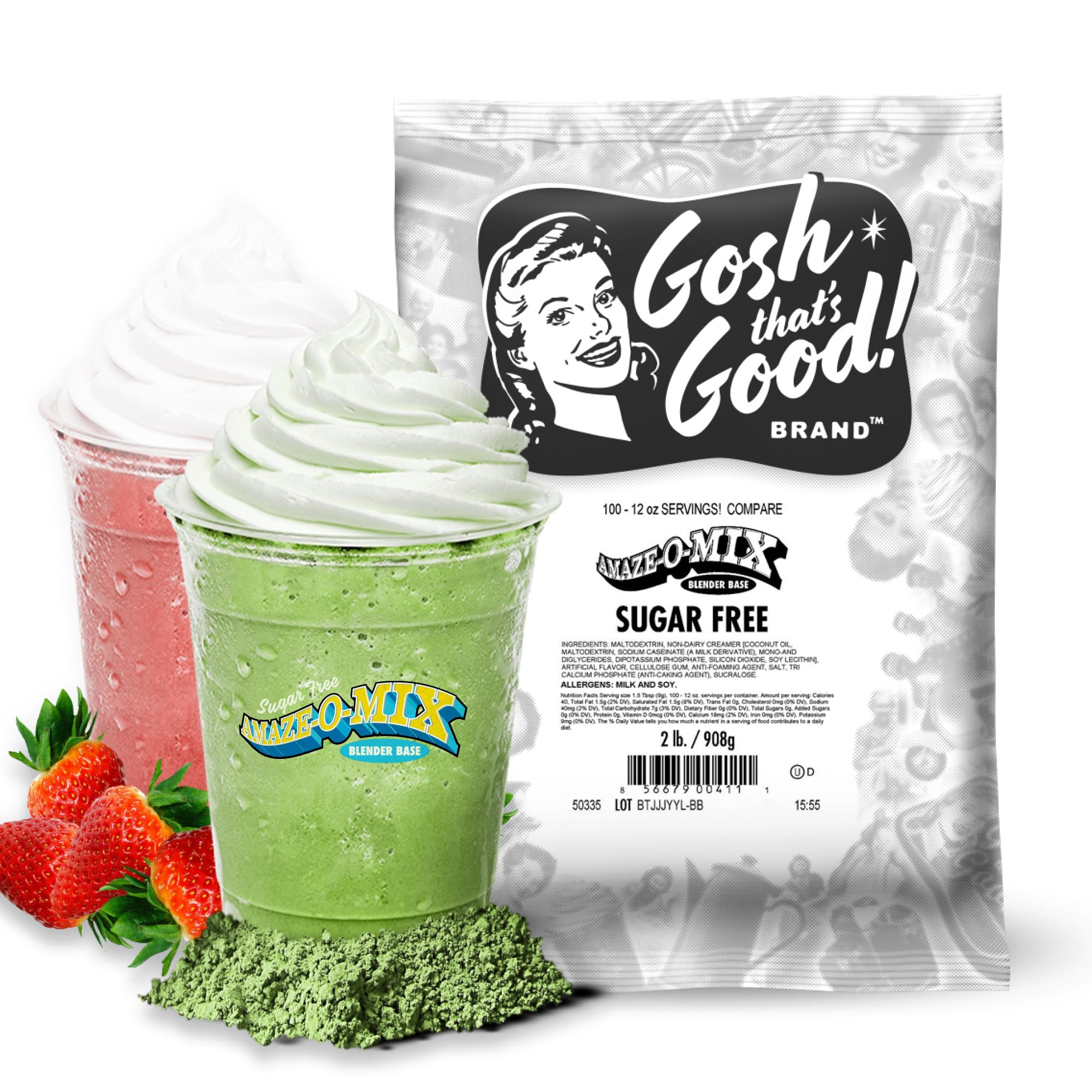 Gosh That's Good! Sugar Free Amaze-O-Mix Vanilla Blender Base Powder - Low Calorie, Low Carb, Lactose Free for Smoothies & Ice Blended Drinks (4 Pack, 2 lb Bags) - Perfect for Keto Diet, Weight Loss & Healthy Breakfast