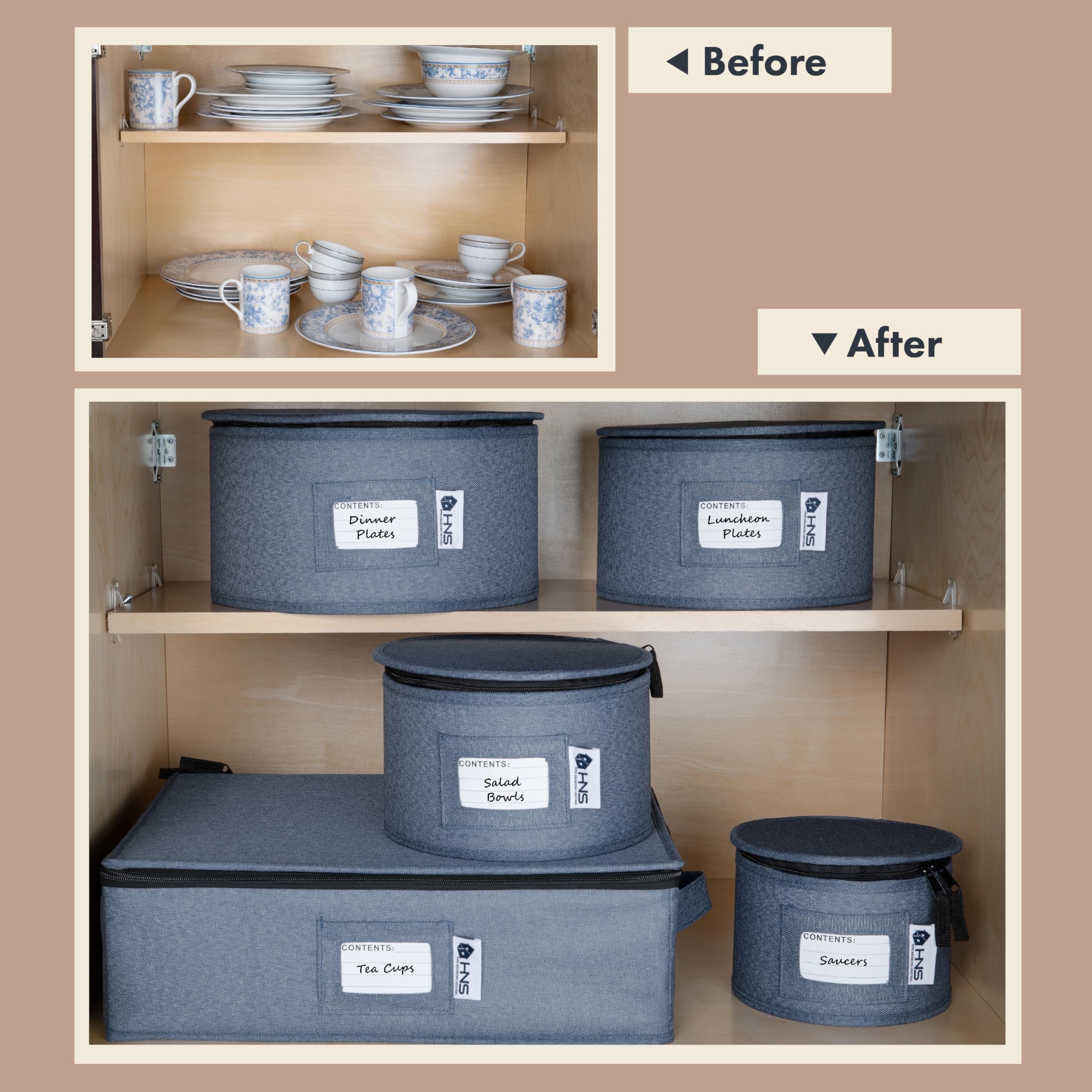 Sturdy 5-Piece Hard Shell Storage Container Set for Dinnerware, Glasses, Plates, Mugs & Saucers - Durable Dish Organizer with Dividers - Perfect for Moving, Seasonal Storage & Kitchen Organization - Service for 12 - Denim Blue