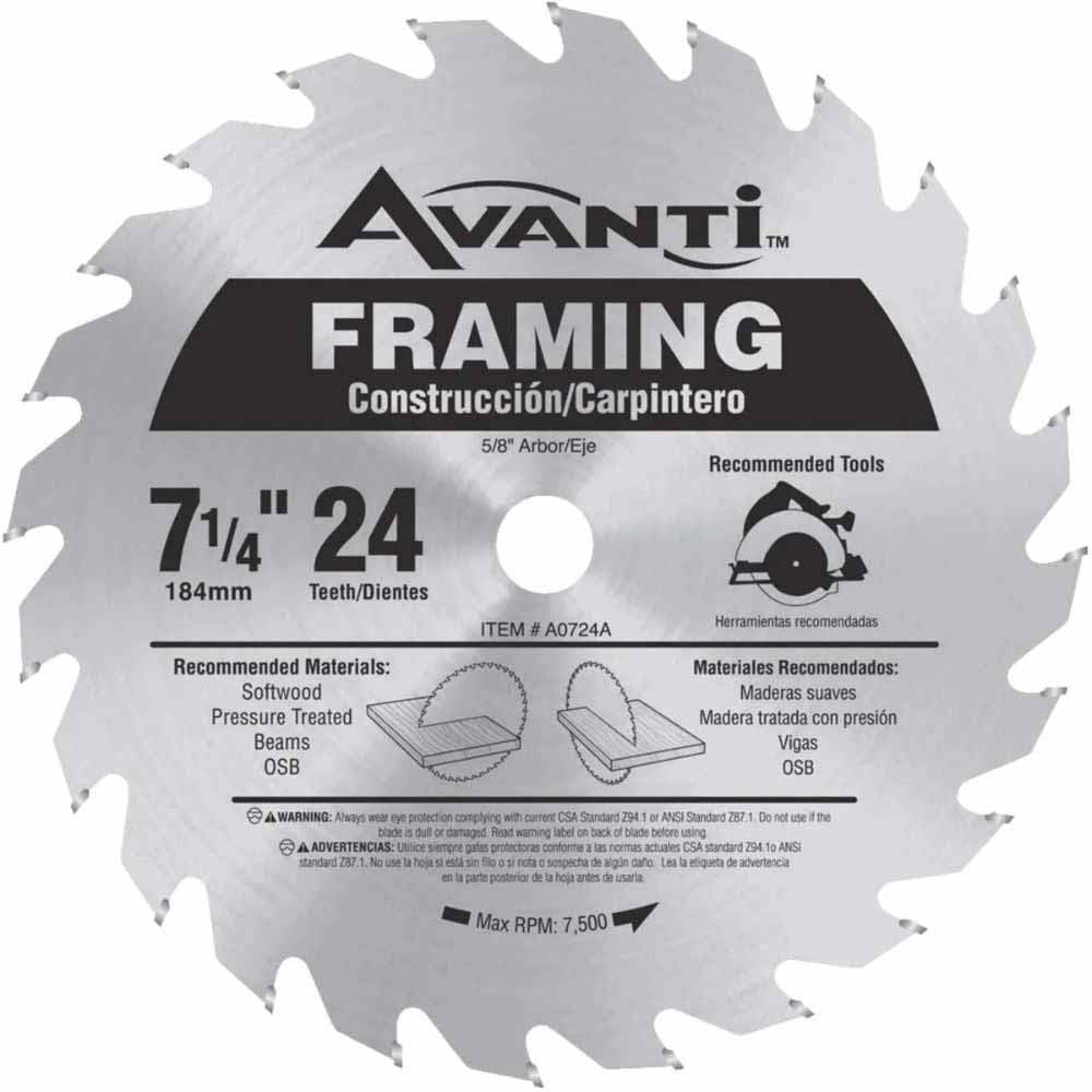 Avanti A0724A 7-1/4 Inch 24 Teeth Framing Saw Blade - Perfect for Woodworking, Framing, and DIY Projects