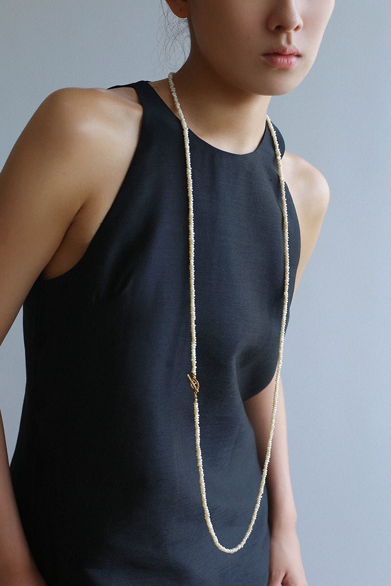 Elegant Minimalist Irregular Pearl OT Clasp Necklace - Dainty Sweater Chain for Women - Perfect for Office Wear, Date Night & Special Occasions